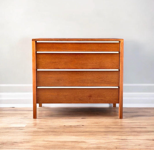 Vintage 1970's Walnut Four Drawer Grand Rapids Dresser