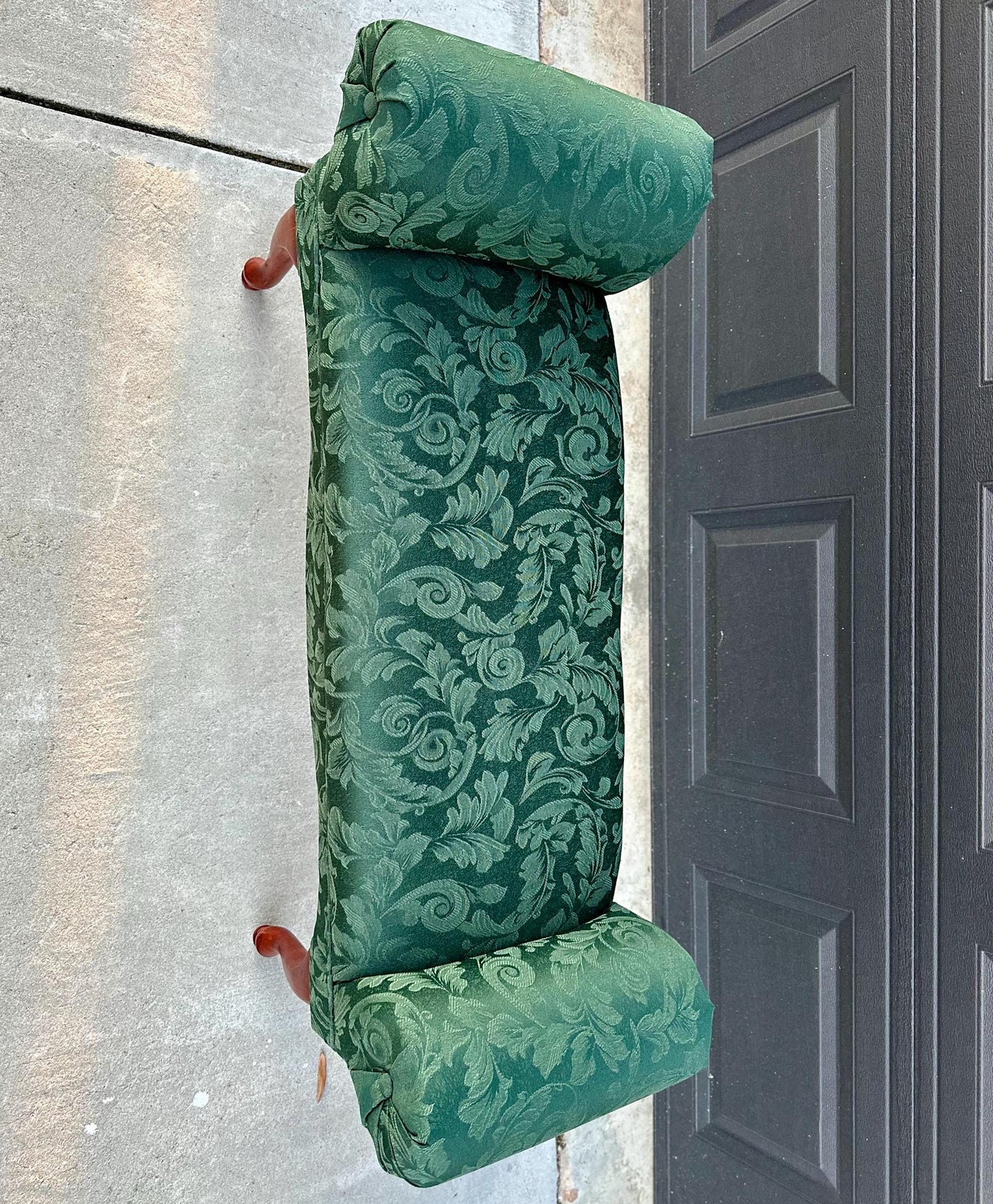 Vintage 1980's Dark Green Uphostered Sleigh Bench