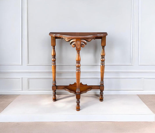 Vintage Solid Cherry Carved Demi-Lune Hall Table