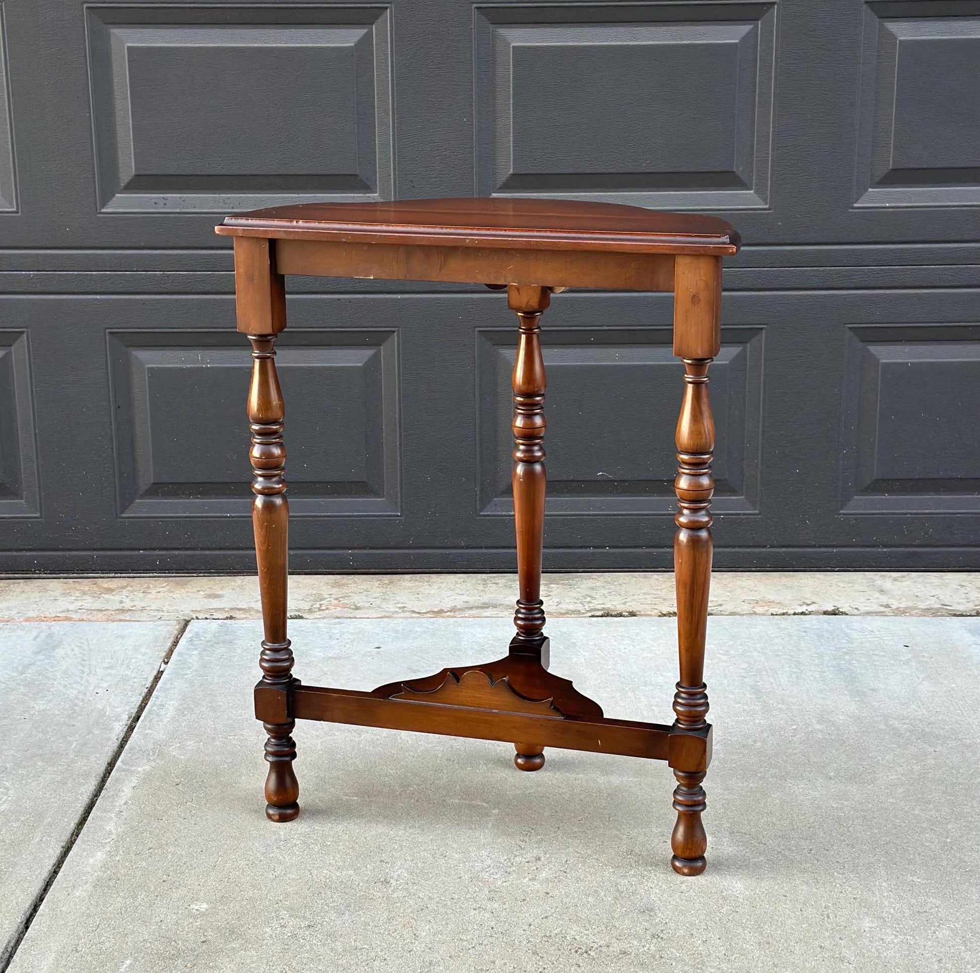 Vintage Solid Cherry Carved Demi-Lune Hall Table