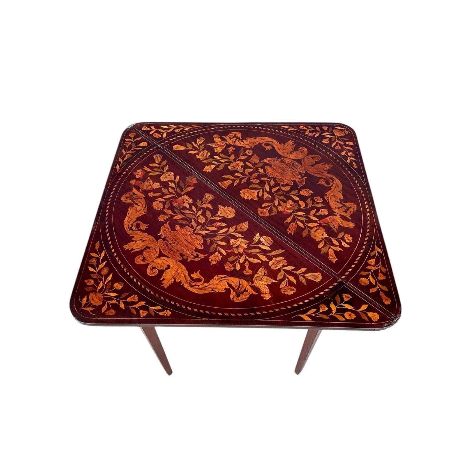 Antique 1800's Dutch Marquetry Mahogany Folding Table