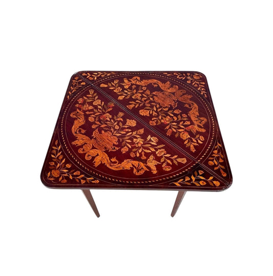 Antique 1800's Dutch Marquetry Mahogany Folding Table