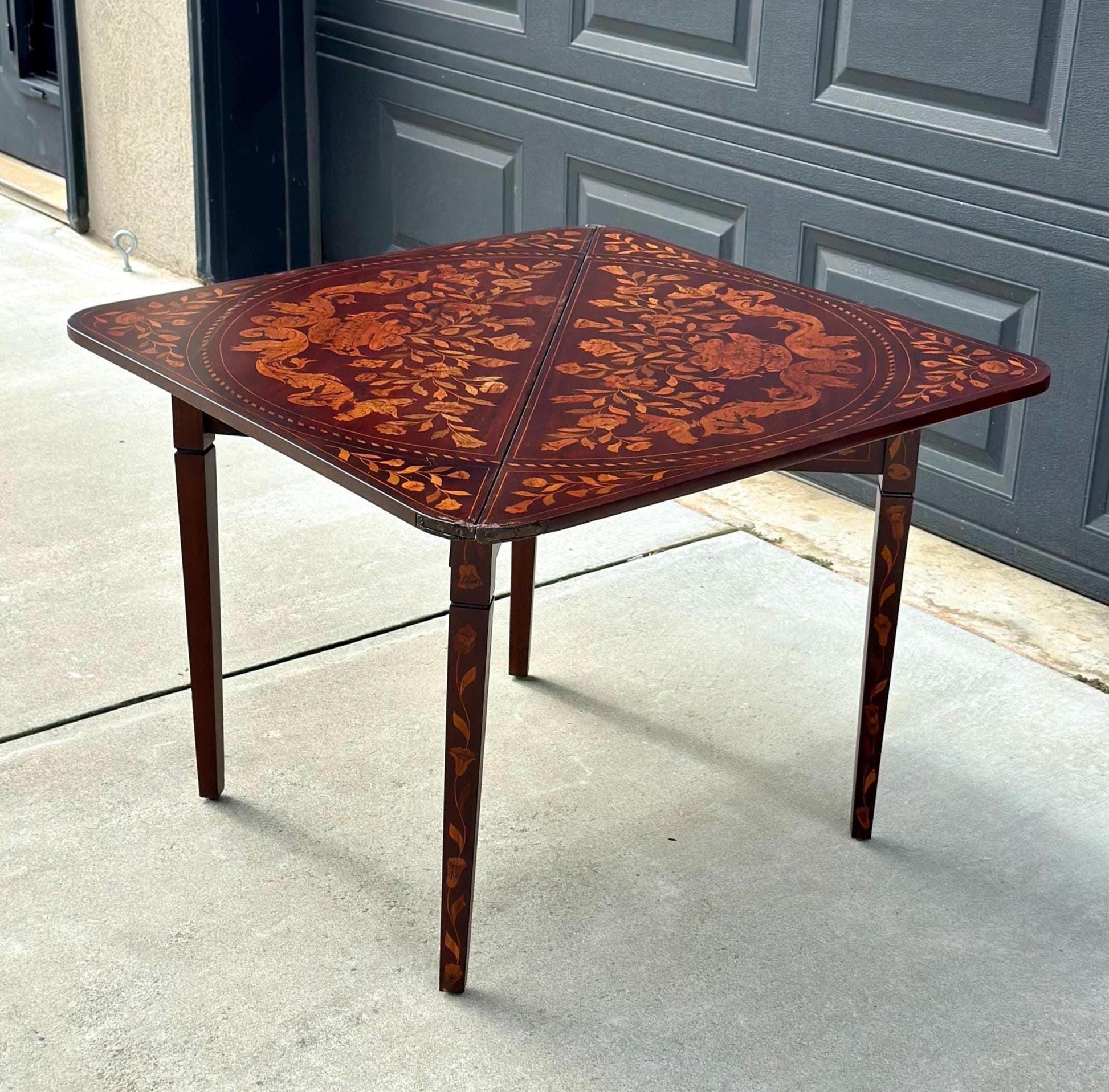 Antique 1800's Dutch Marquetry Mahogany Folding Table