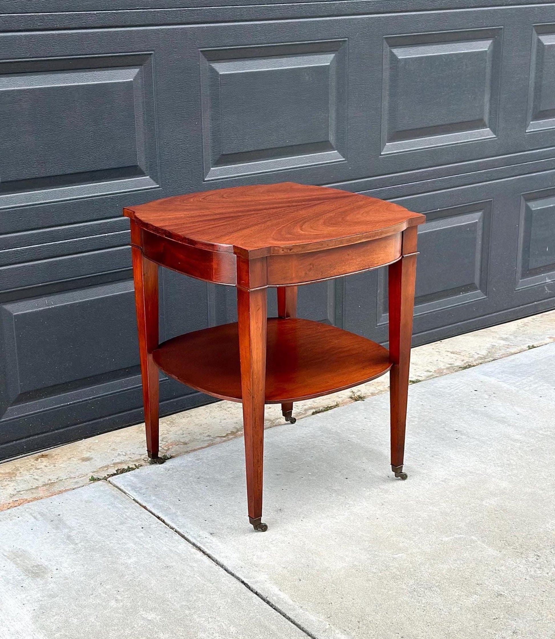 Vintage 1950's Mahogany Two Tier Side Table on Casters