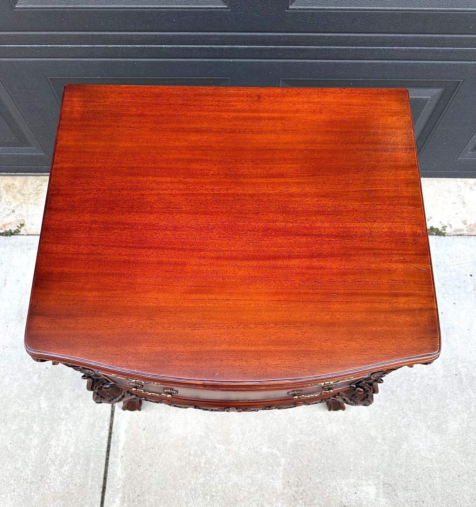 Vintage 1970's Mahogany Two Drawer Carved Ball in Claw French Chest