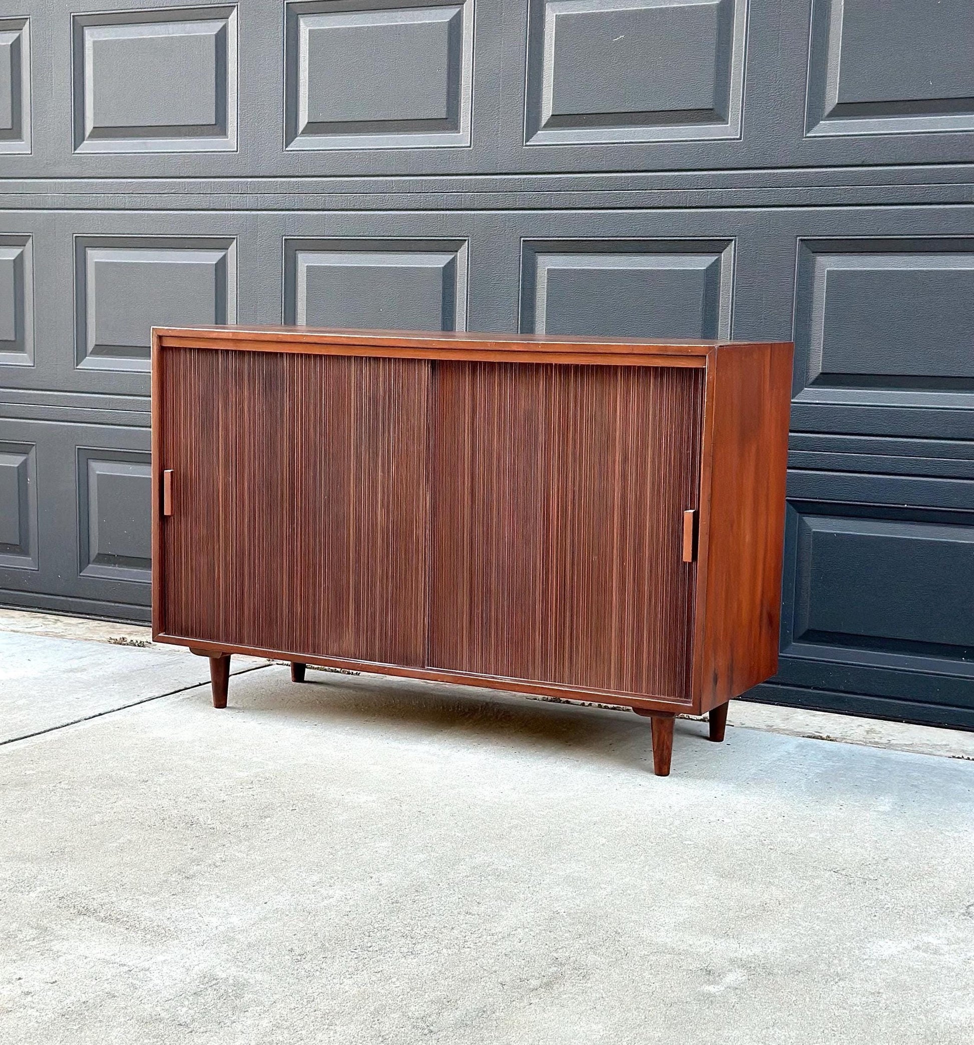 Vintage 1950's Solid Wood Tambour Door Credenza