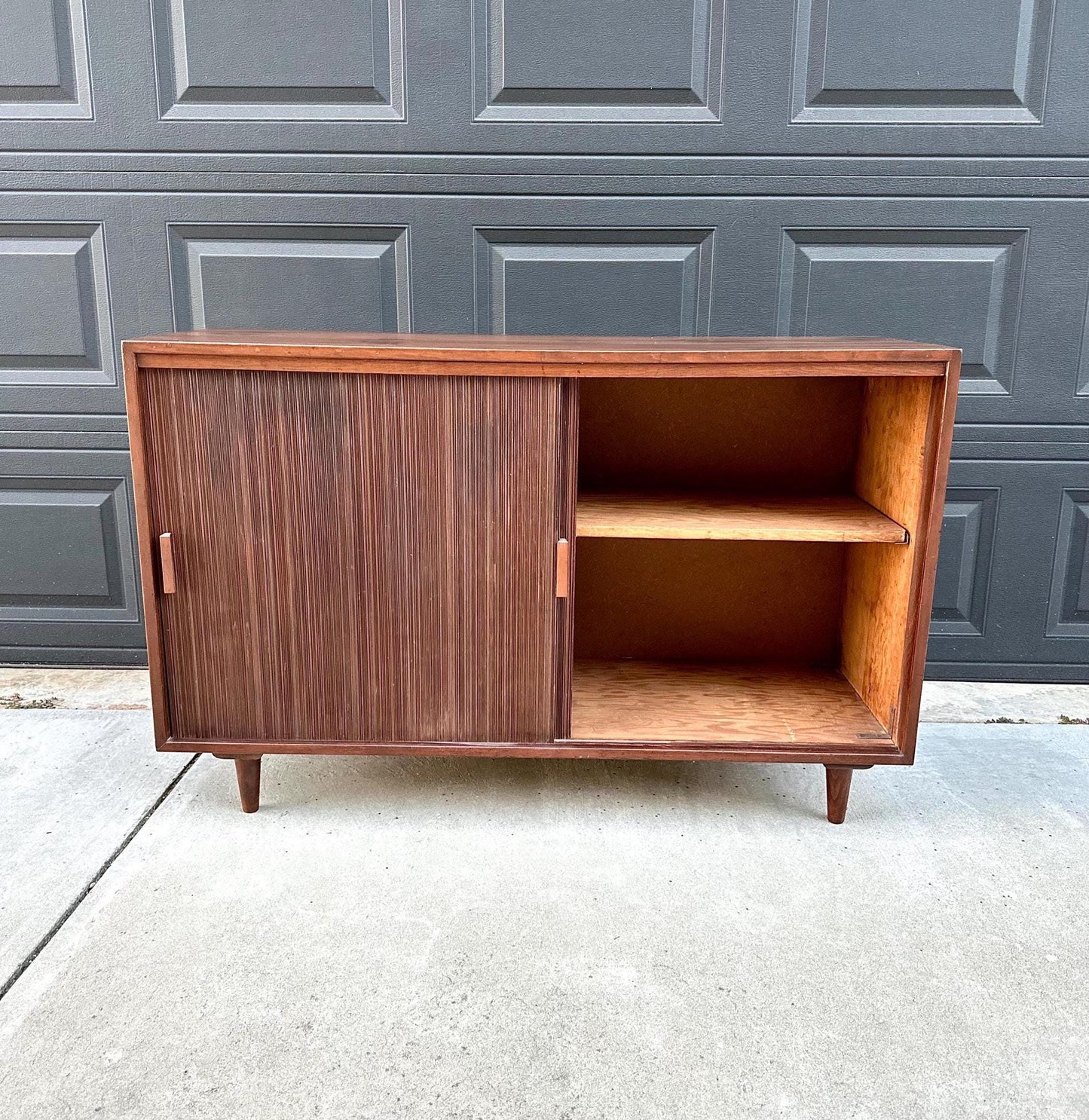 Vintage 1950's Solid Wood Tambour Door Credenza