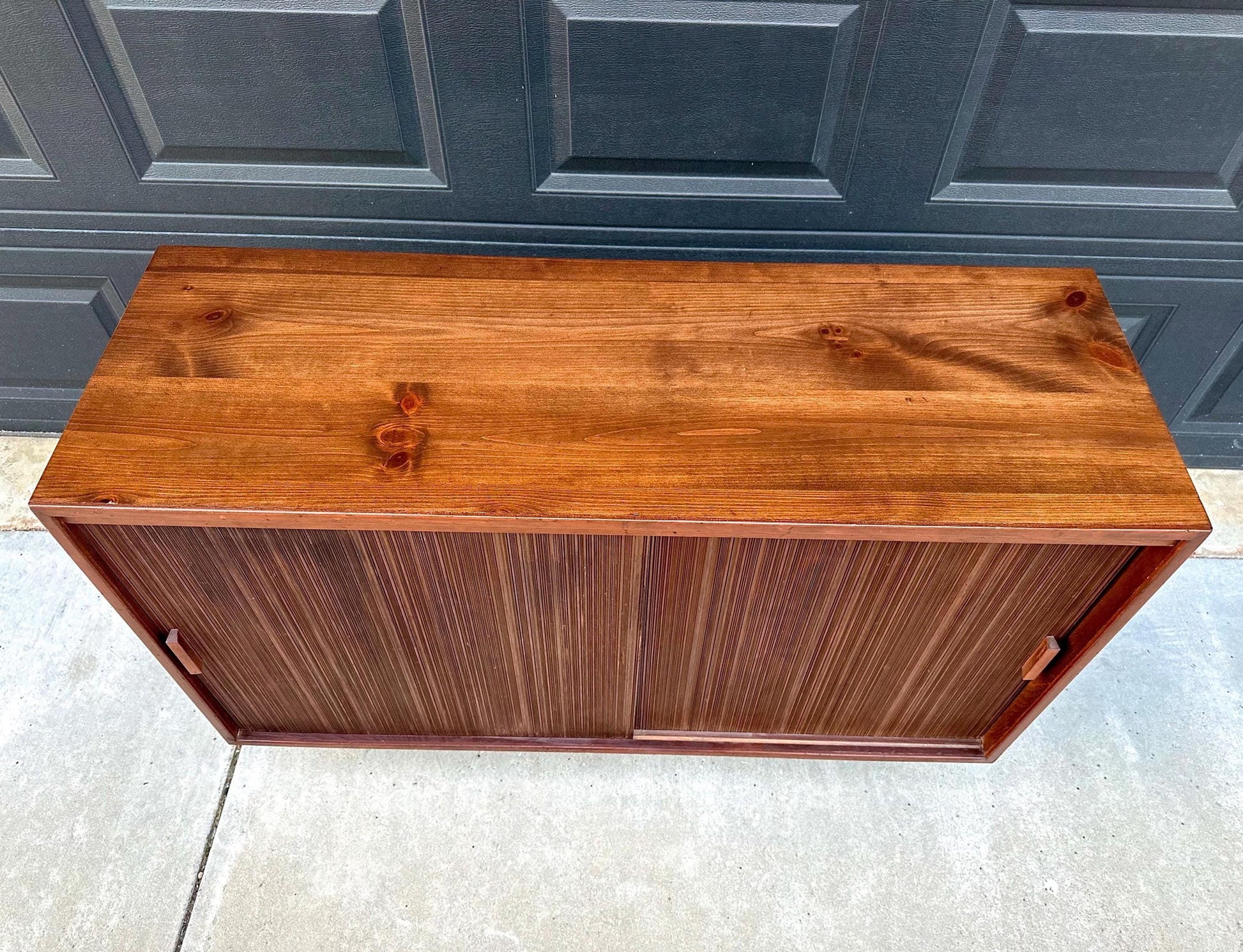 Vintage 1950's Solid Wood Tambour Door Credenza