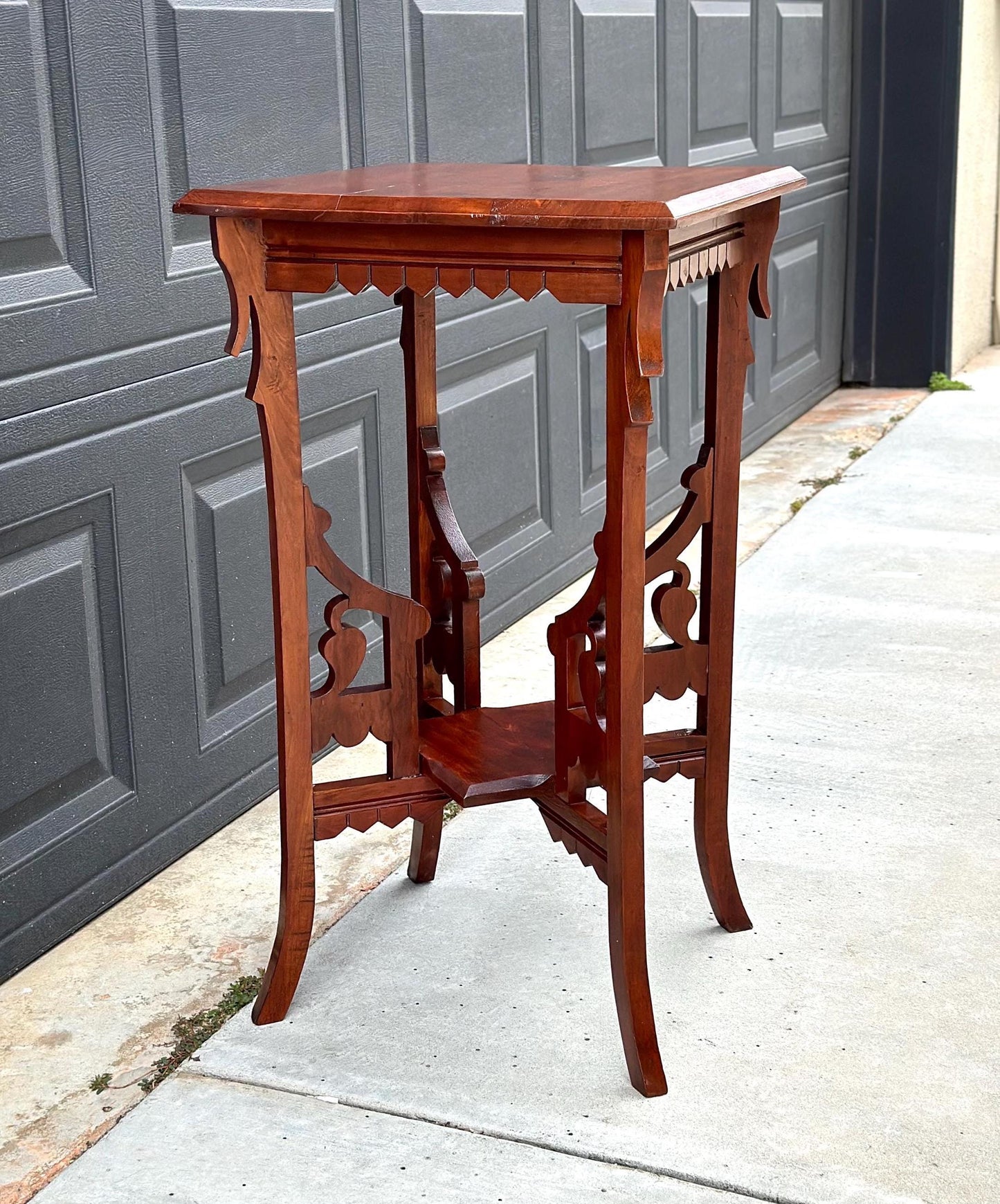 Antique Carved Solid Maple Tall Side Table