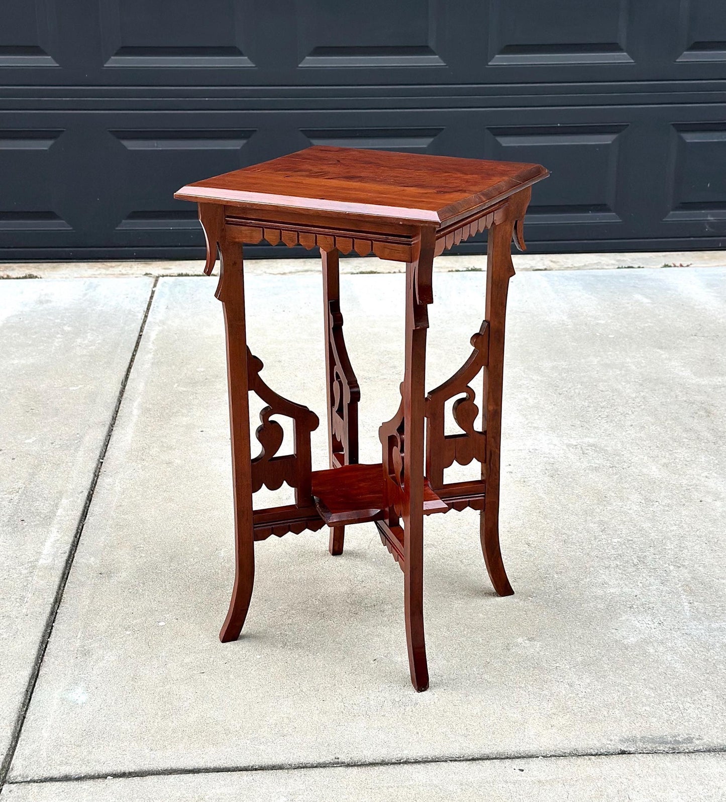 Antique Carved Solid Maple Tall Side Table
