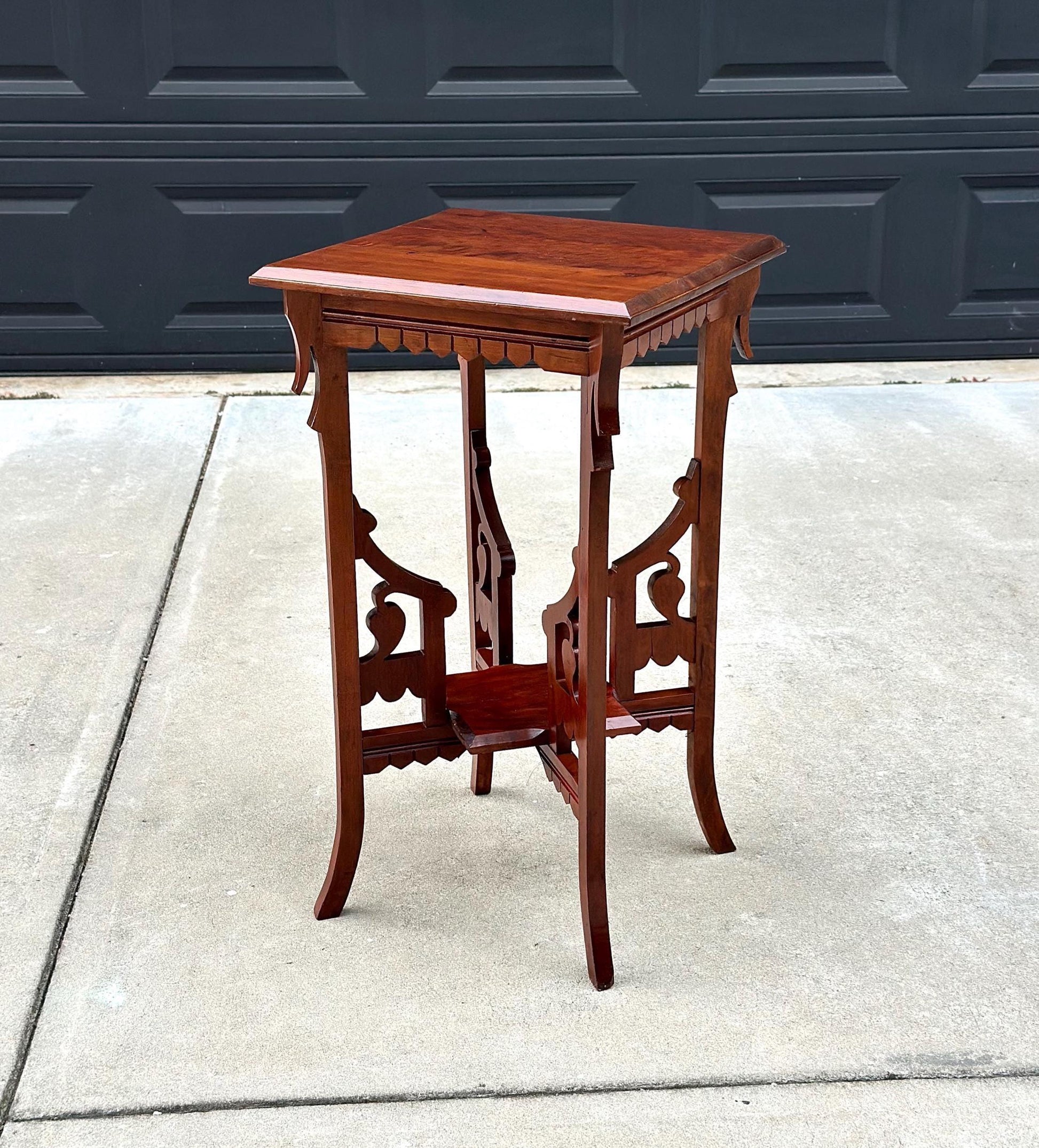 Antique Carved Solid Maple Tall Side Table