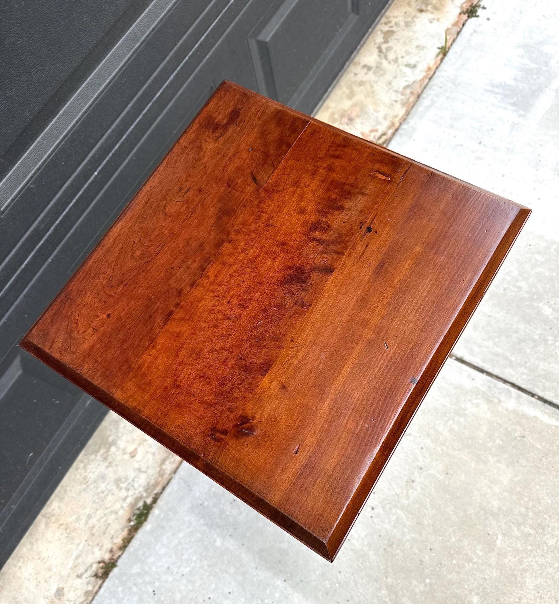 Antique Carved Solid Maple Tall Side Table