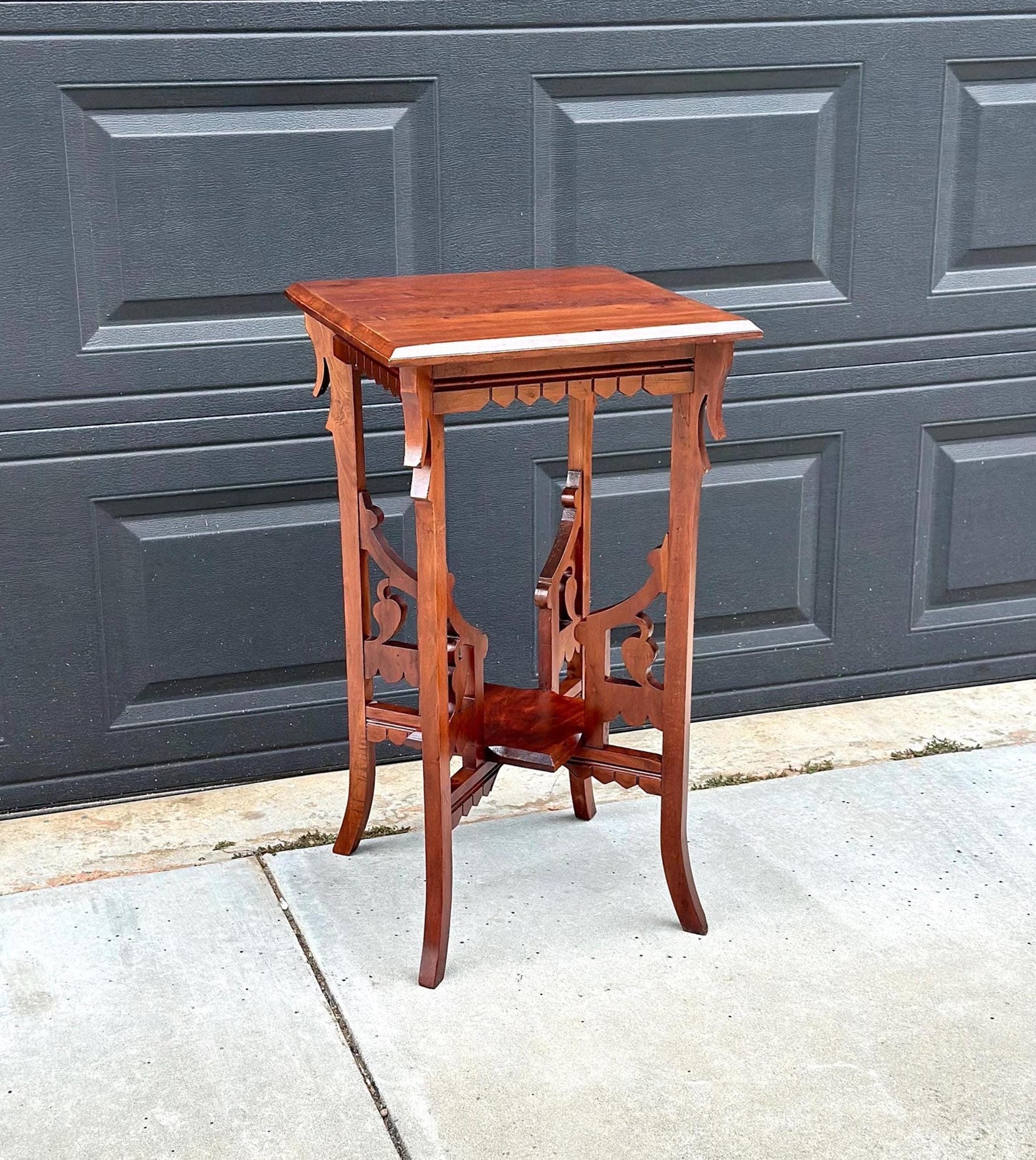 Antique Carved Solid Maple Tall Side Table
