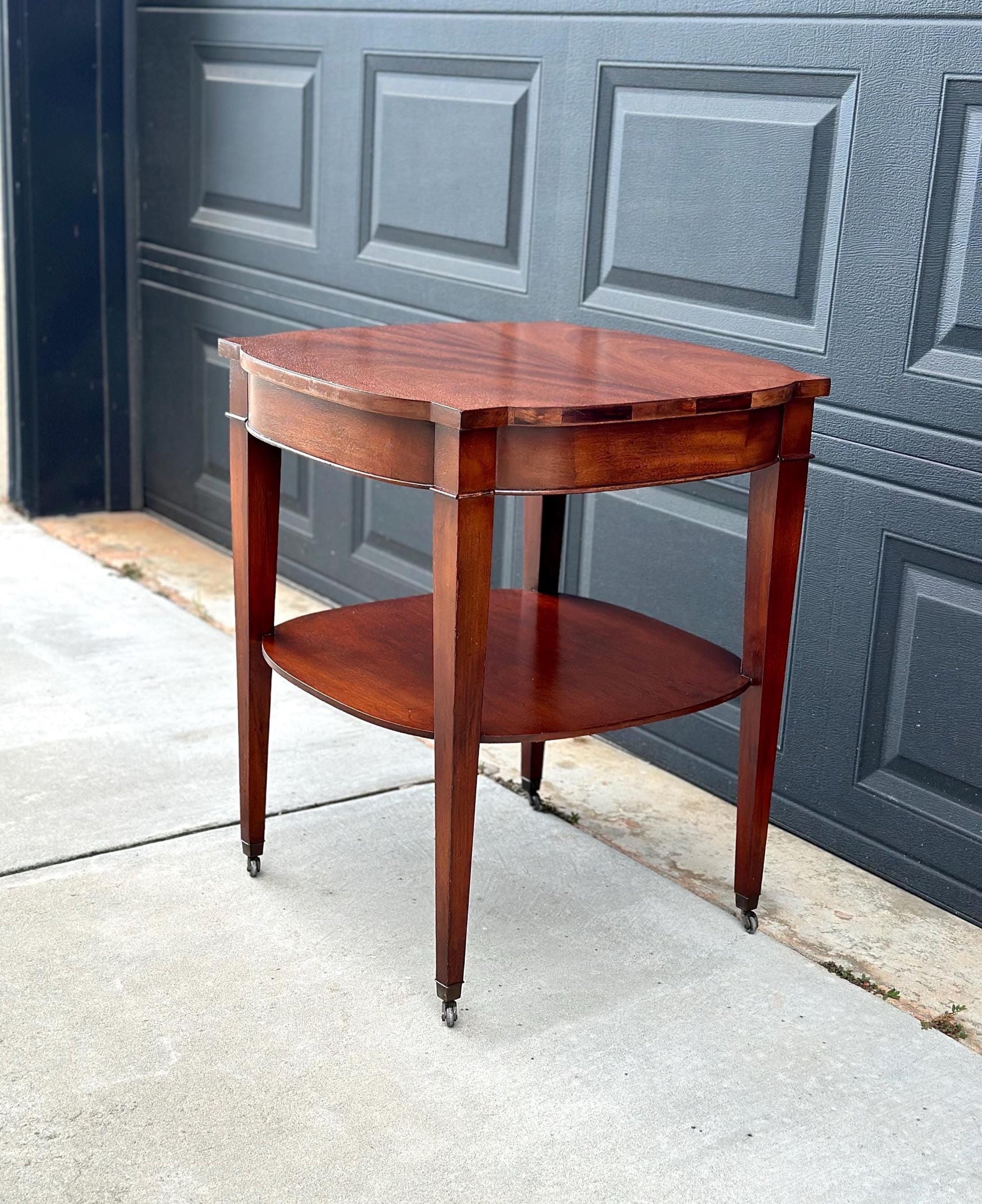 Vintage 1950's Mahogany Two Tier Side Table on Casters