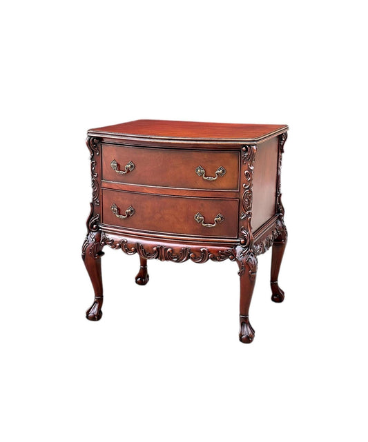 Vintage 1970's Mahogany Two Drawer Carved Ball in Claw French Chest