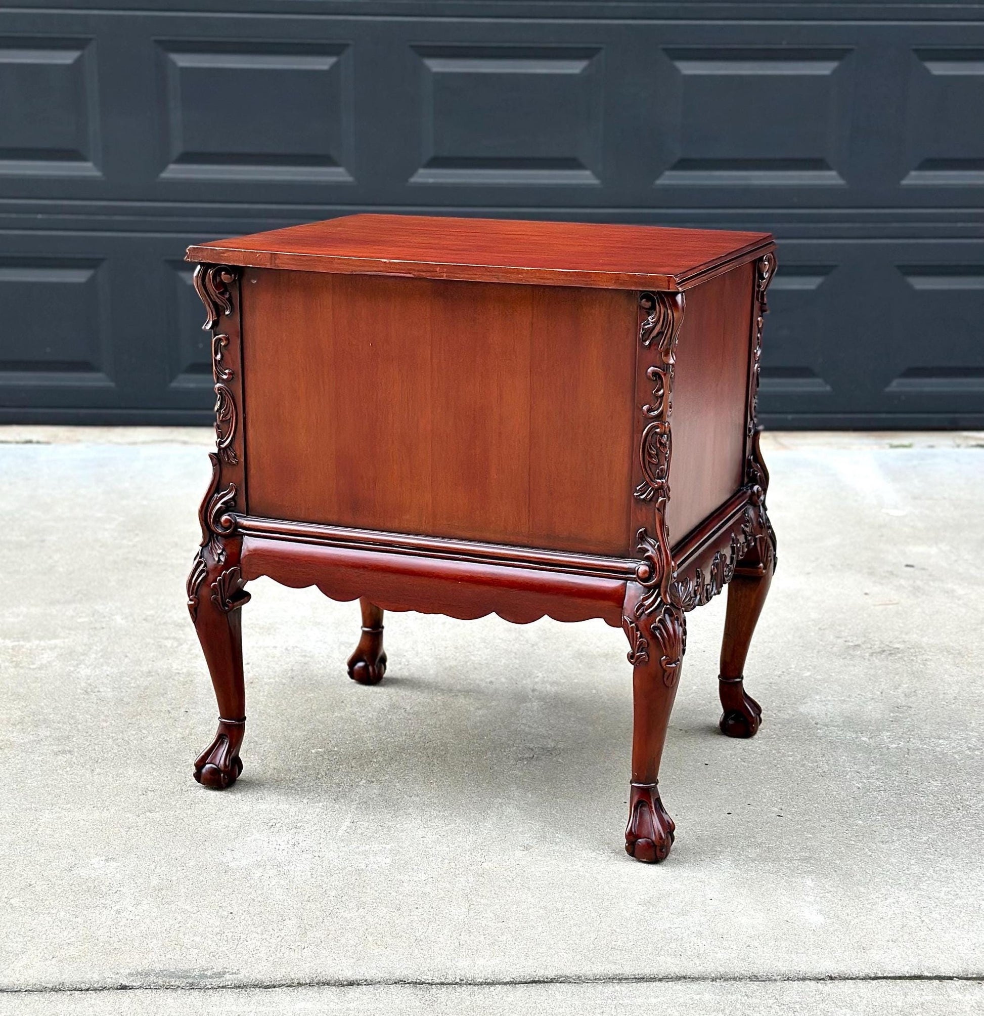 Vintage 1970's Mahogany Two Drawer Carved Ball in Claw French Chest