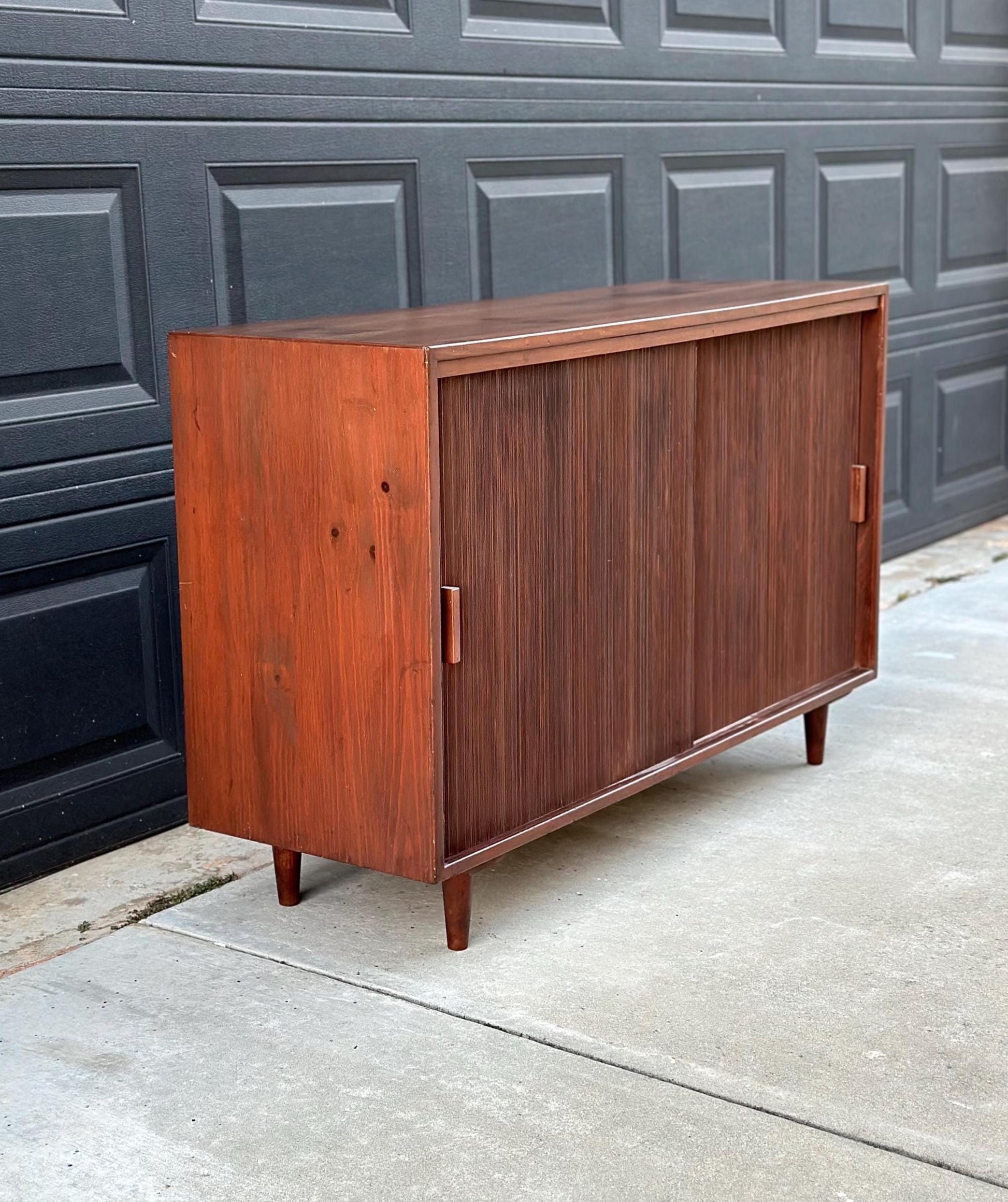 Vintage 1950's Solid Wood Tambour Door Credenza