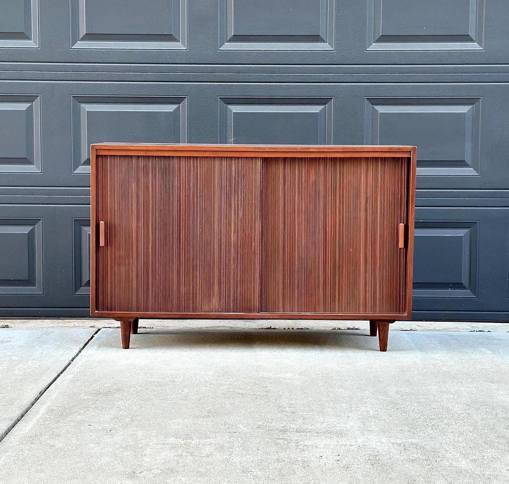 Vintage 1950's Solid Wood Tambour Door Credenza