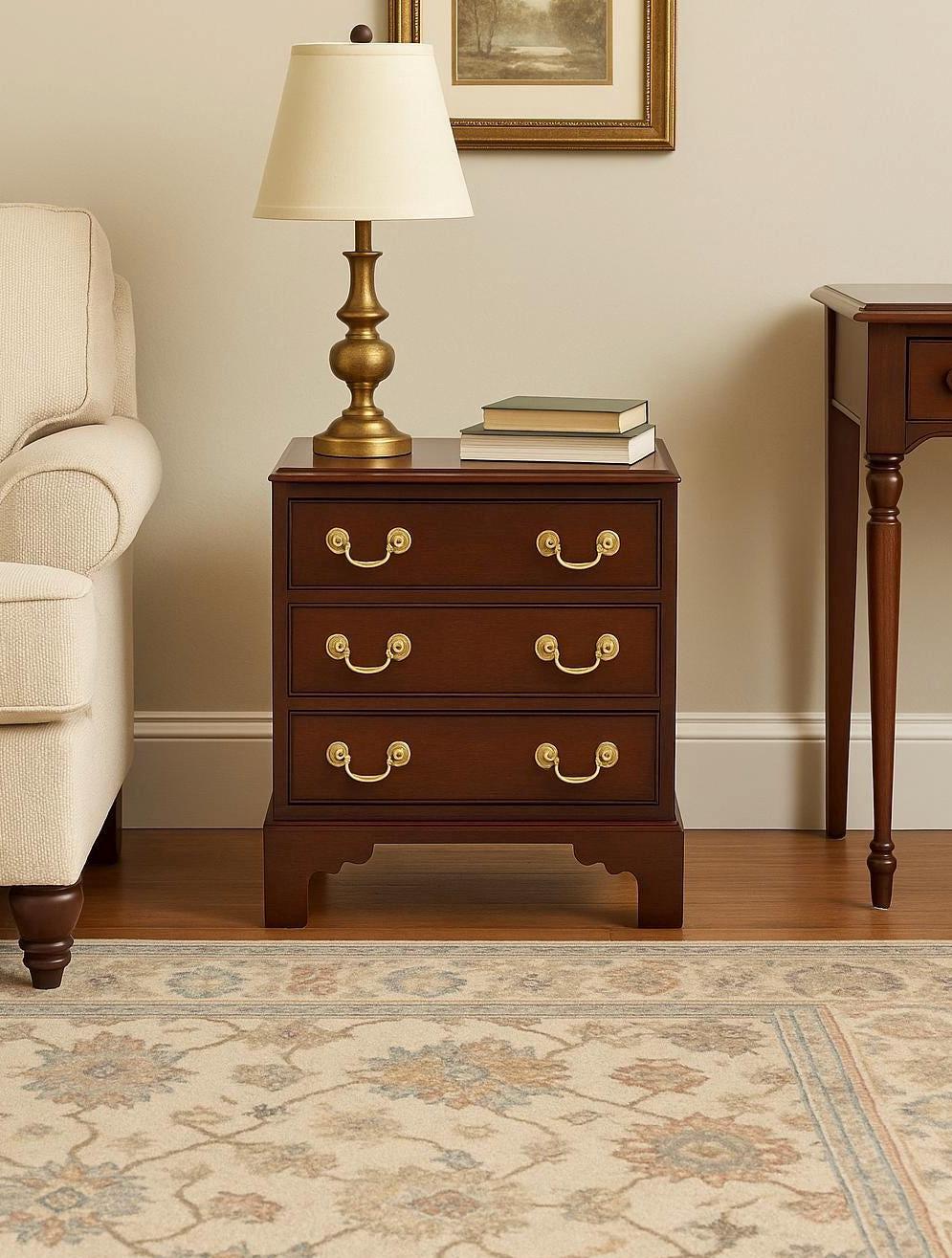 Antique 1940's Classic Three Drawer Nightstand
