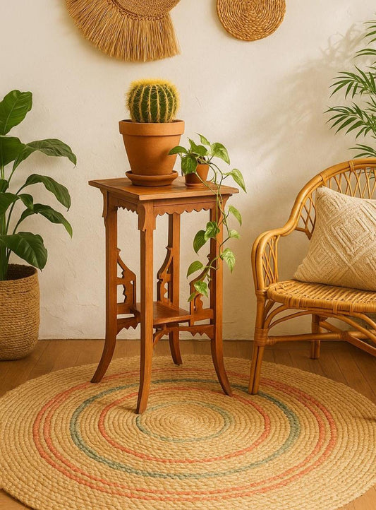 Antique Carved Solid Maple Tall Side Table