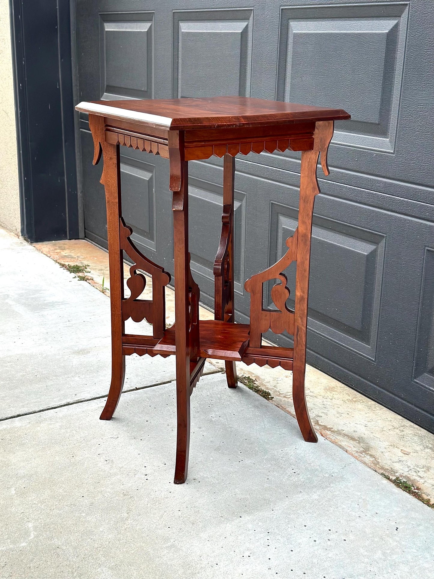 Antique Carved Solid Maple Tall Side Table