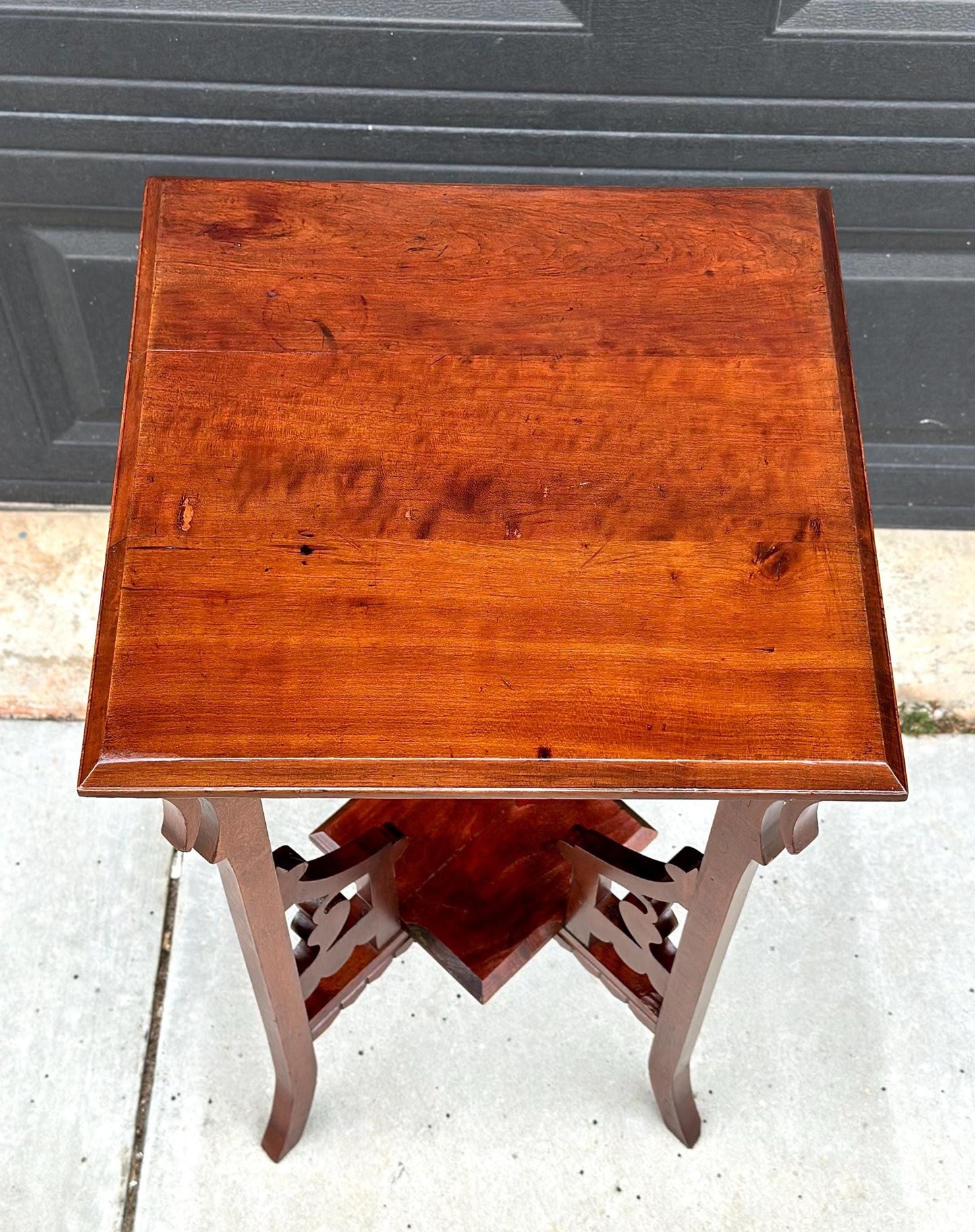 Antique Carved Solid Maple Tall Side Table