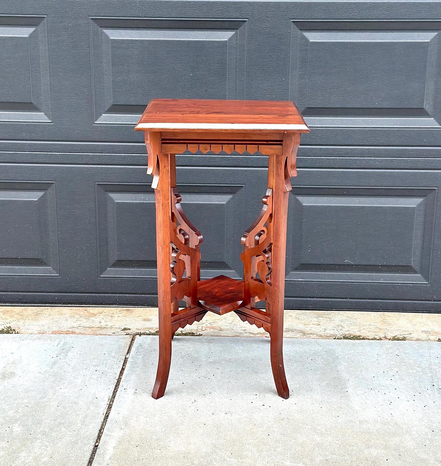 Antique Carved Solid Maple Tall Side Table