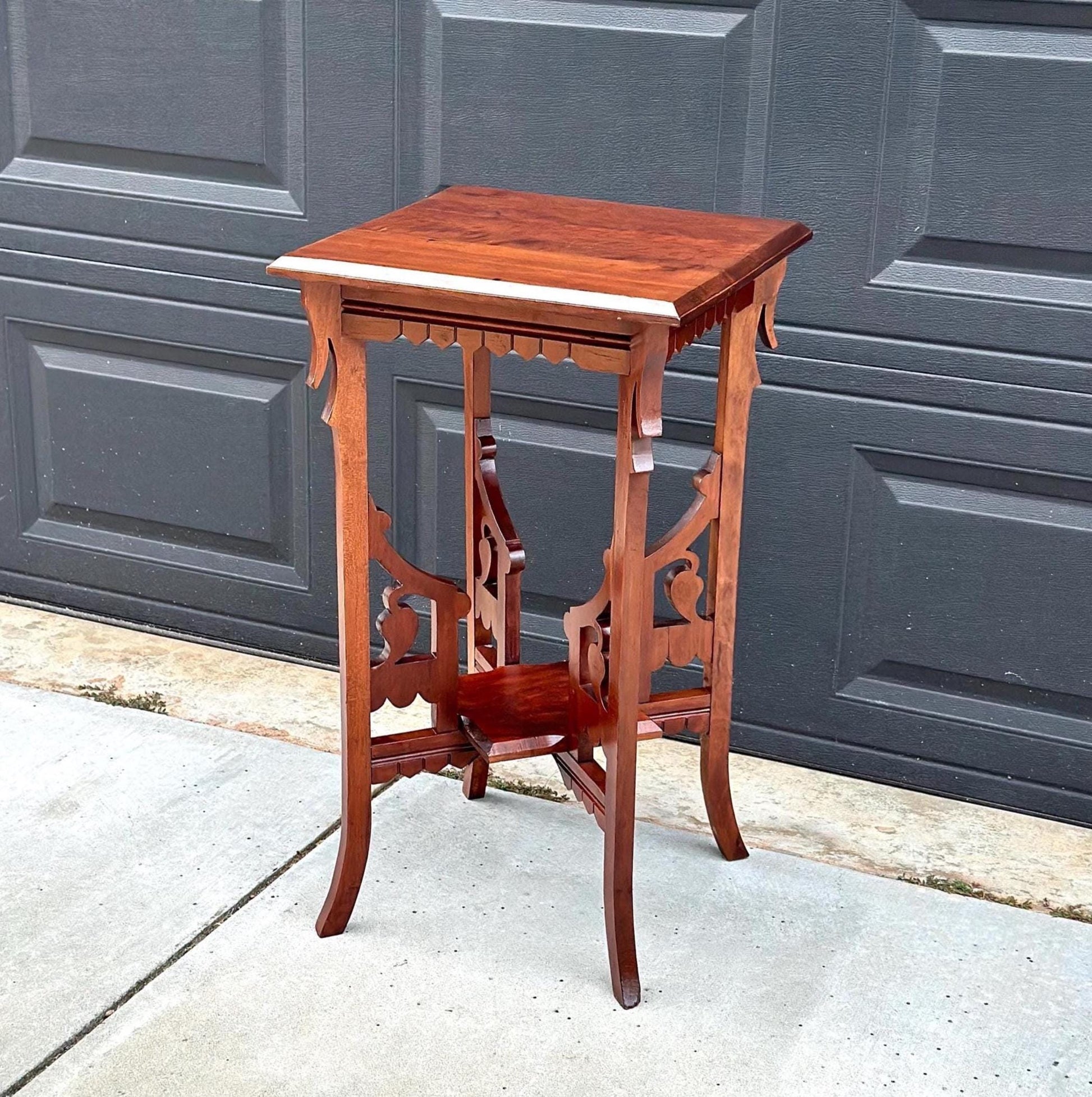 Antique Carved Solid Maple Tall Side Table