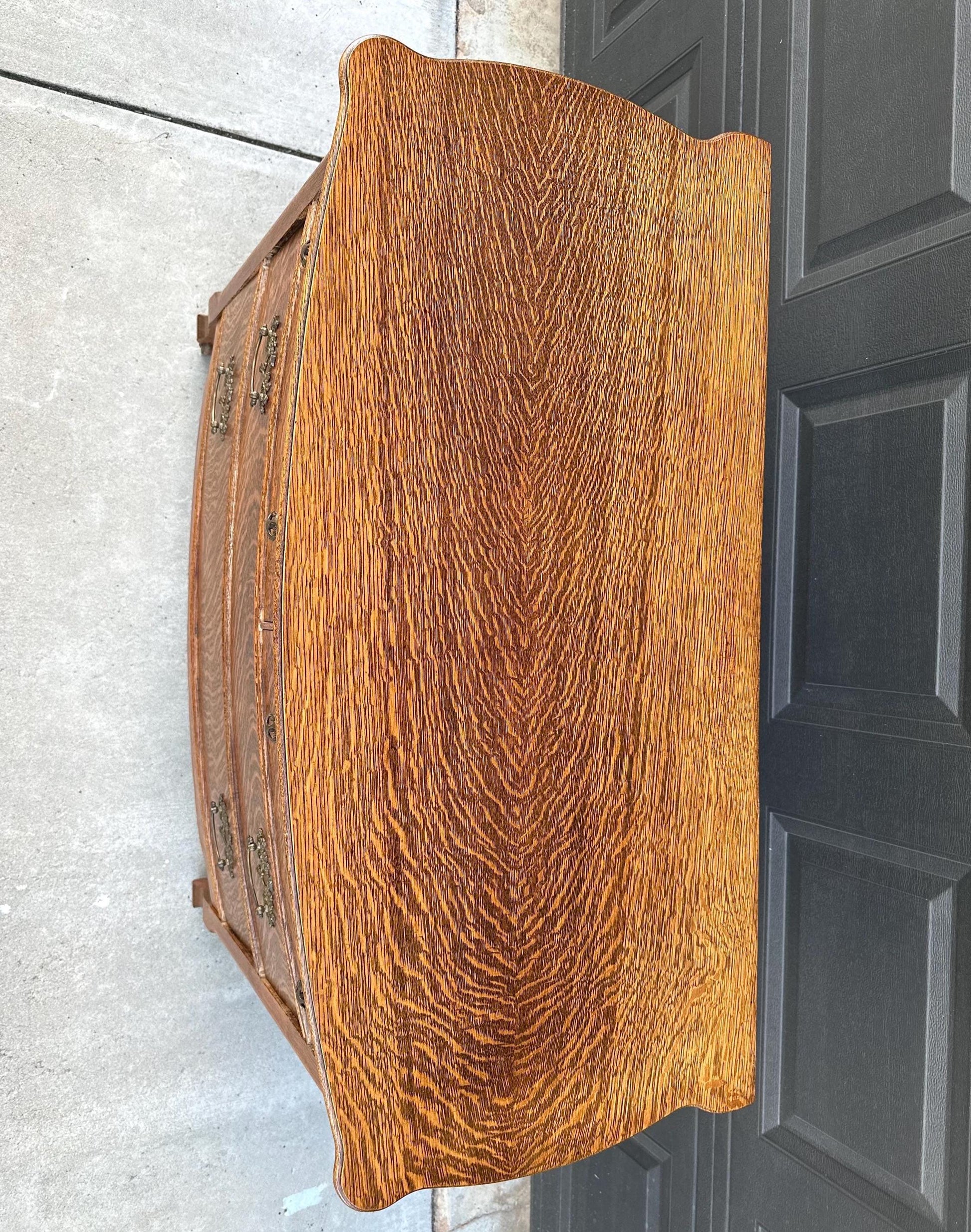 Antique 1920's Tiger Oak Four Drawer Chest on Casters