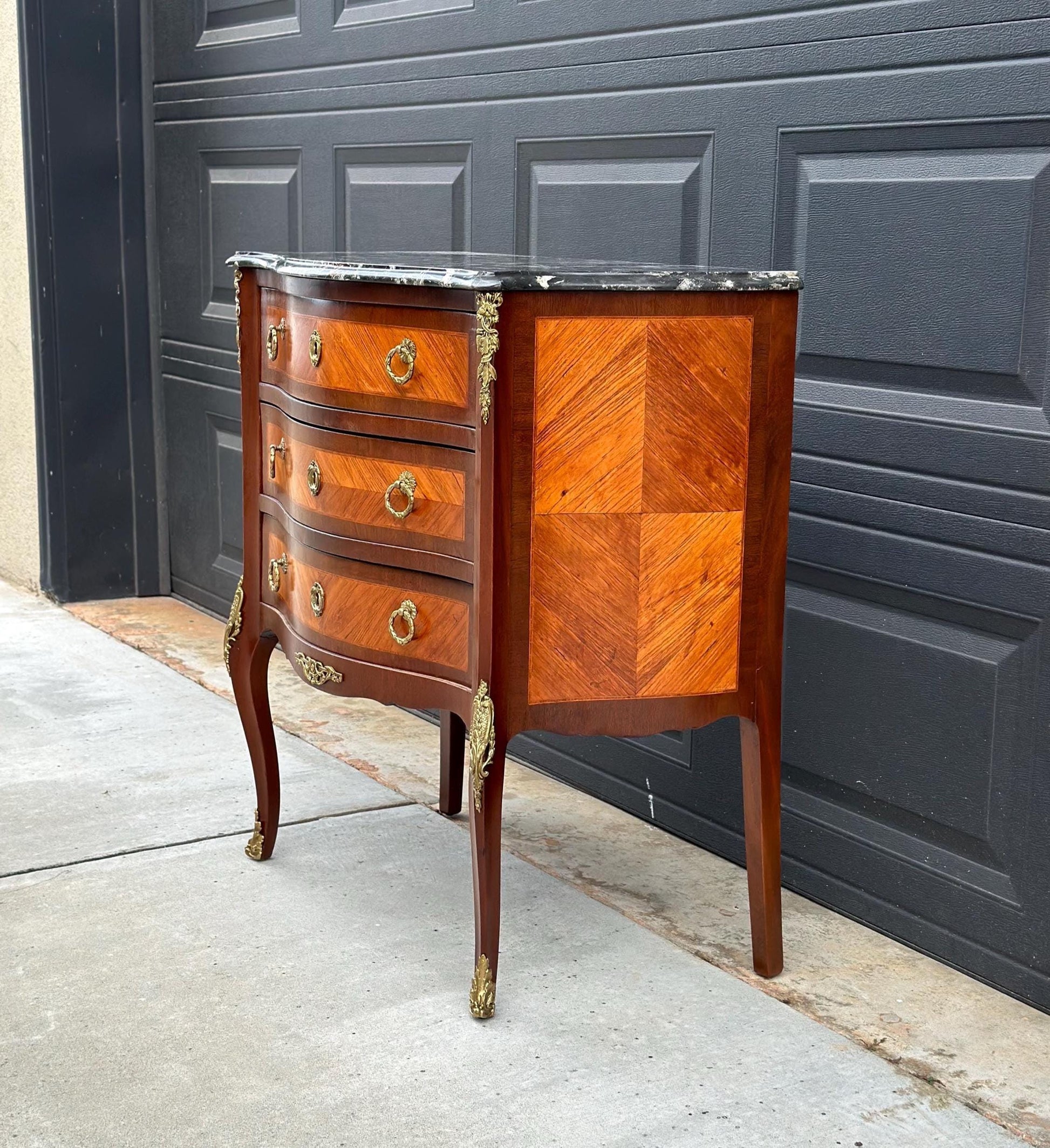 Antique Late 1800's Italian Black Marble Ormolu Chest of Drawers
