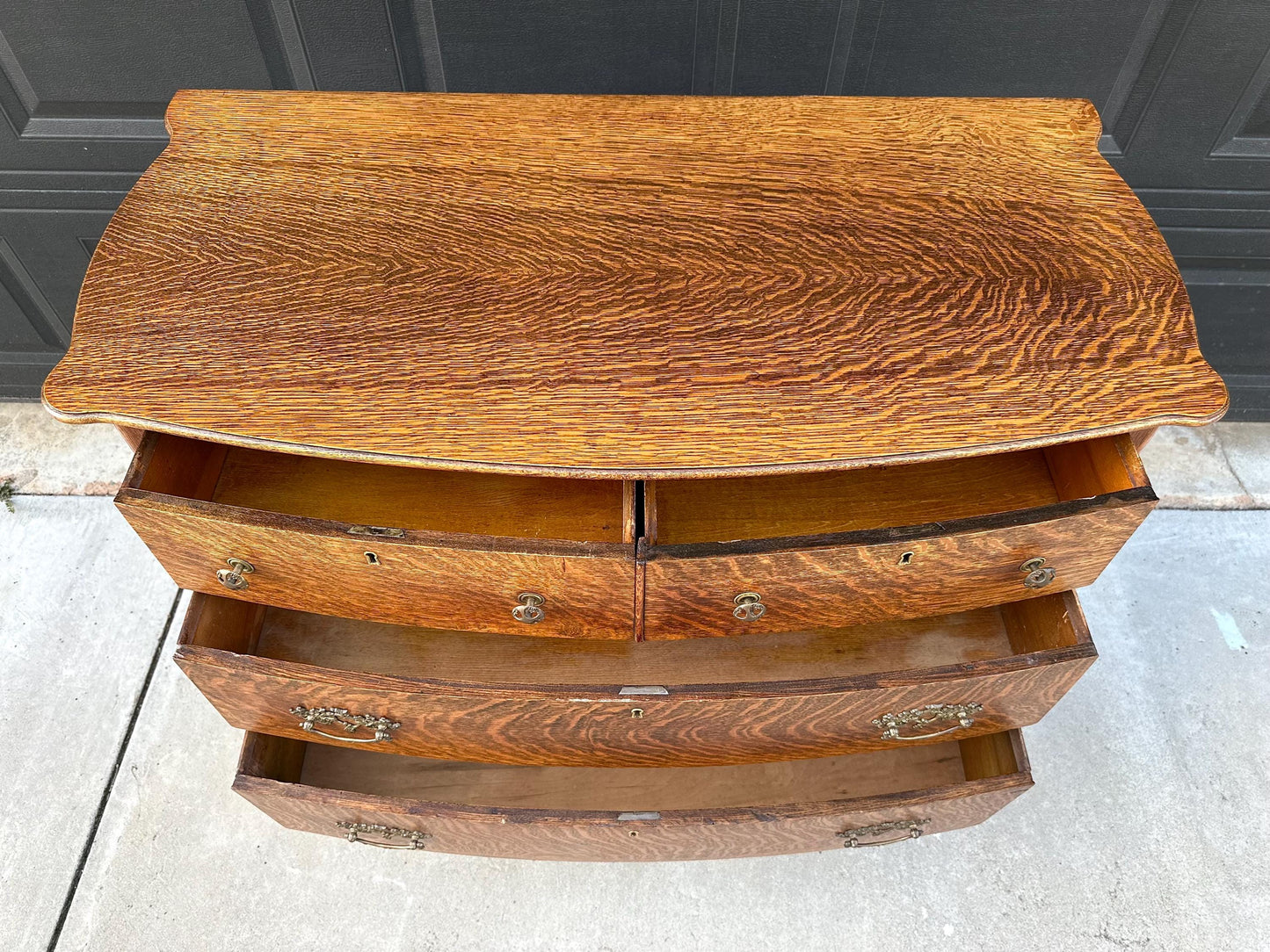 Antique 1920's Tiger Oak Dresser & Carved Swing Mirror