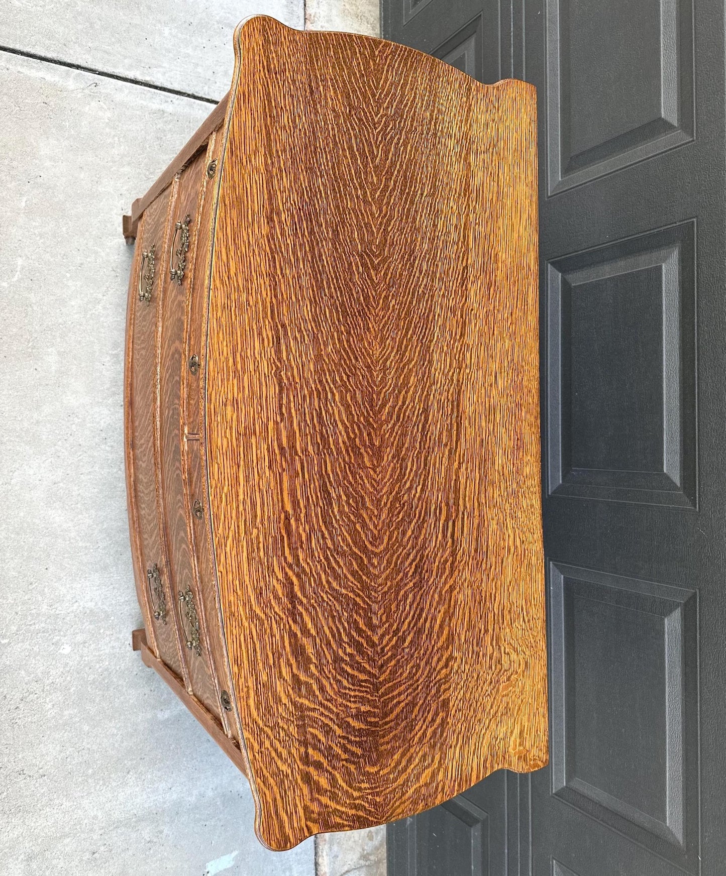 Antique 1920's Tiger Oak Dresser & Carved Swing Mirror