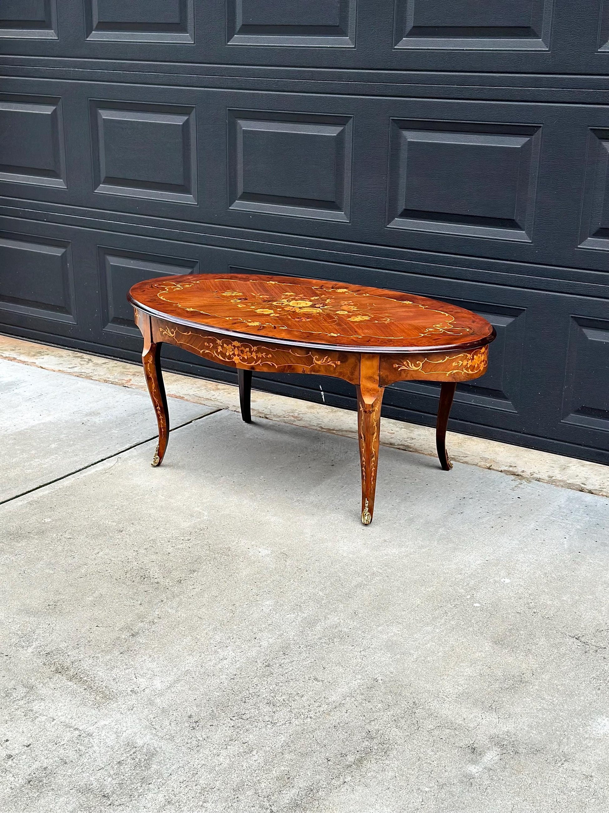 Antique 1910's Louis XV Marquetry Ormolu French Coffee Table