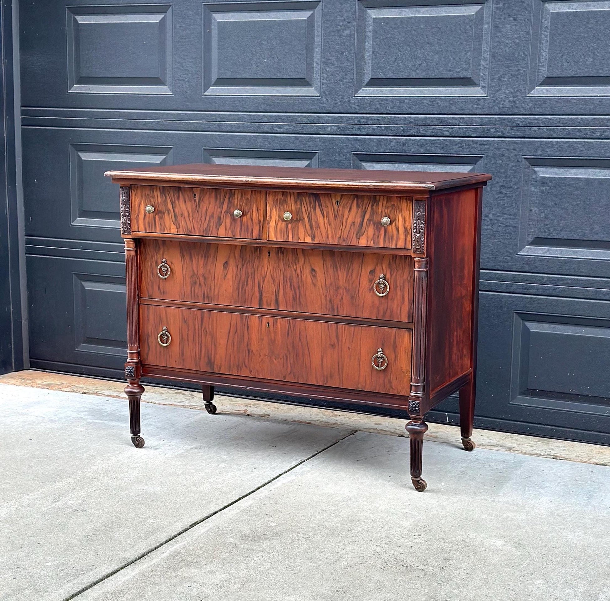 Antique Early 1900's French Walnut Chest of Drawers on Casters