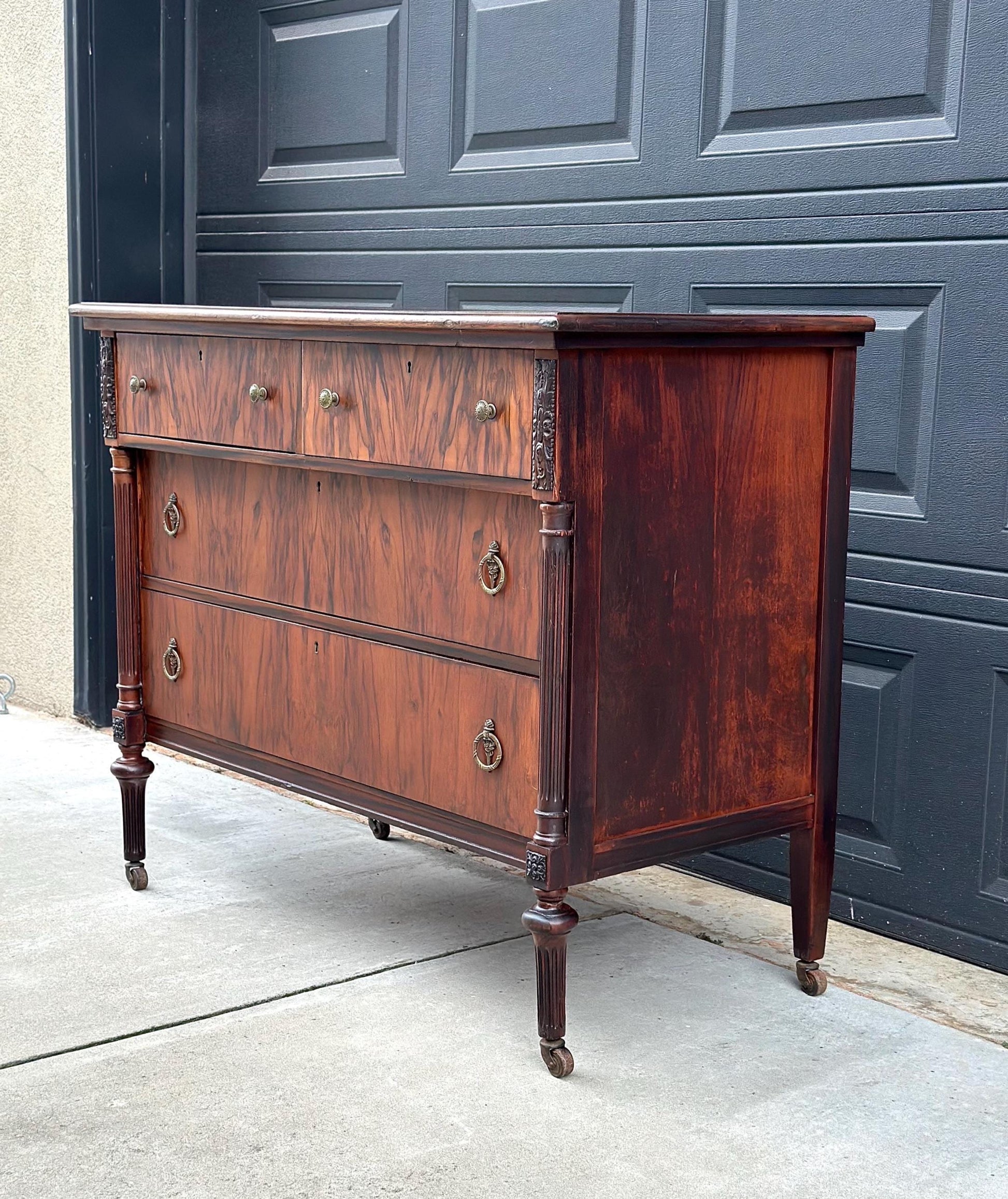 Antique Early 1900's French Walnut Chest of Drawers on Casters