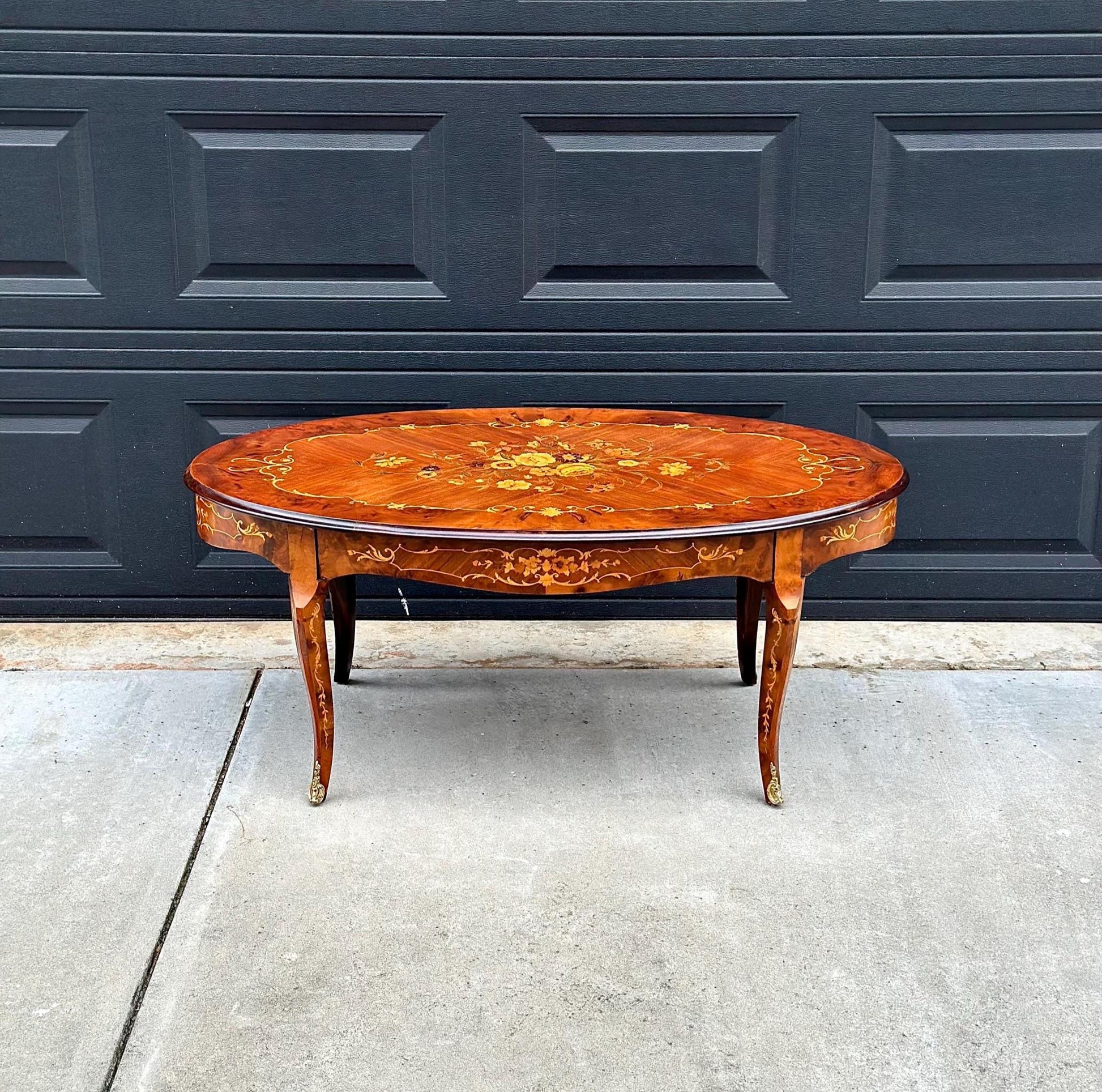 Antique 1910's Louis XV Marquetry Ormolu French Coffee Table