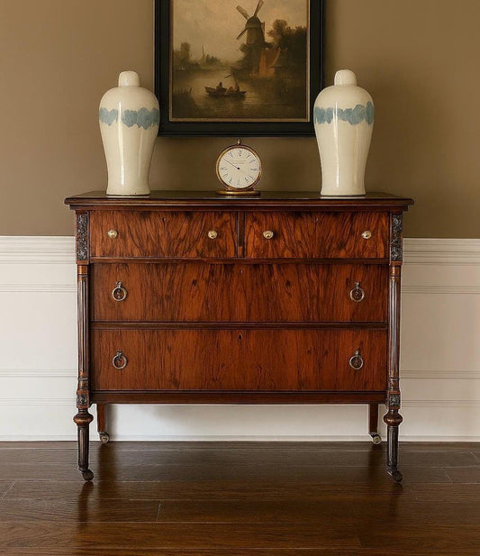Antique Early 1900's French Walnut Chest of Drawers on Casters