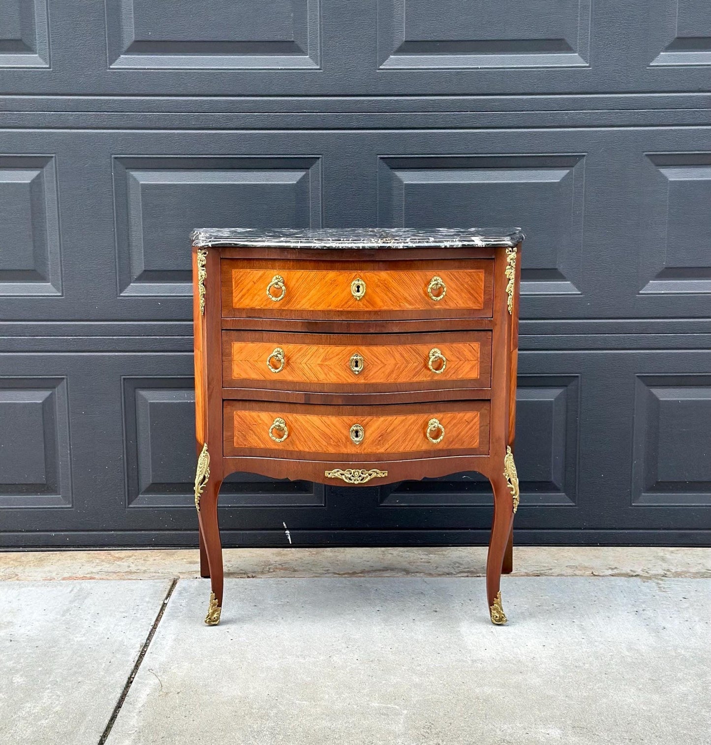 Antique Late 1800's Italian Black Marble Ormolu Chest of Drawers
