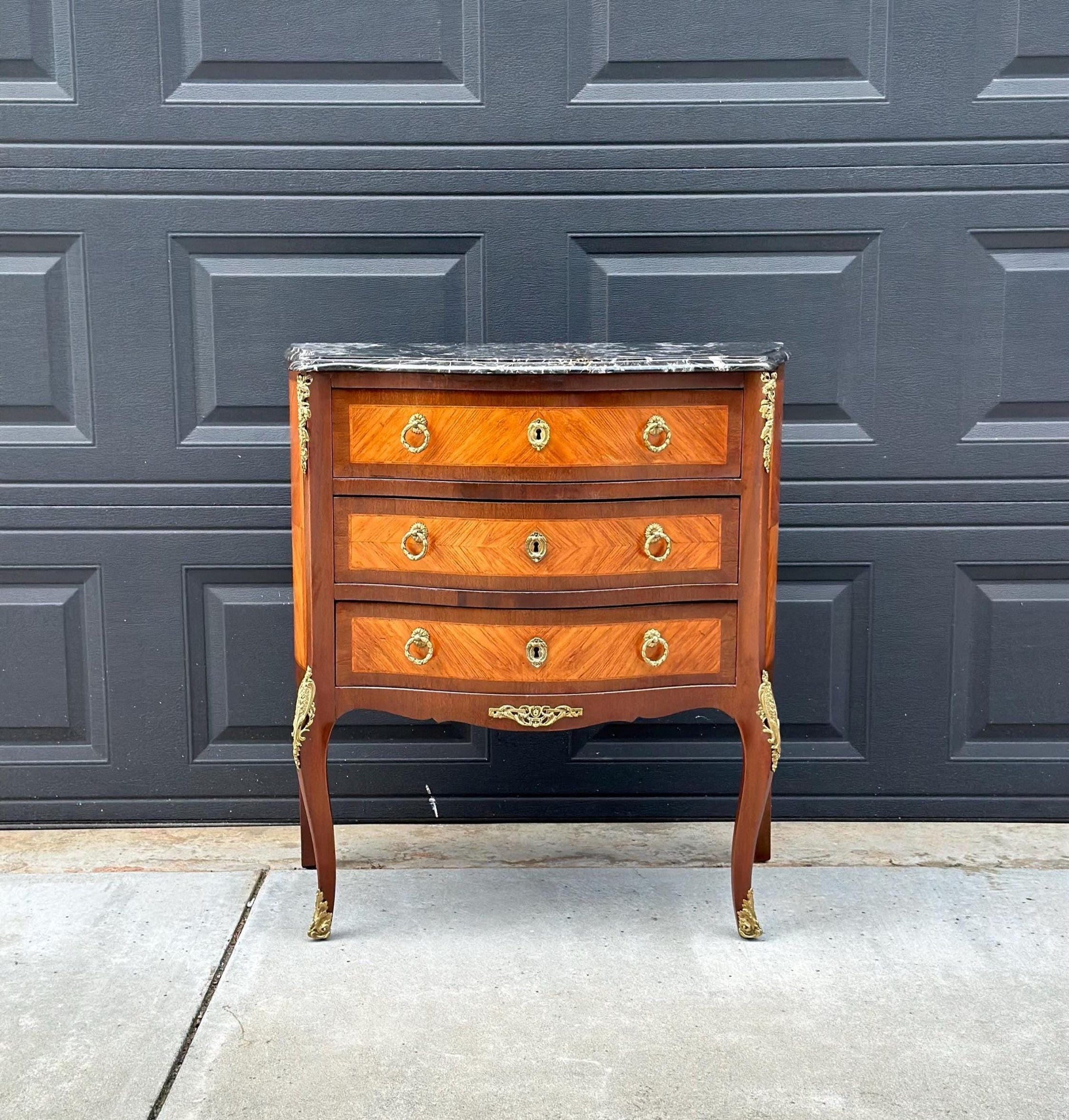 Antique Late 1800's Italian Black Marble Ormolu Chest of Drawers