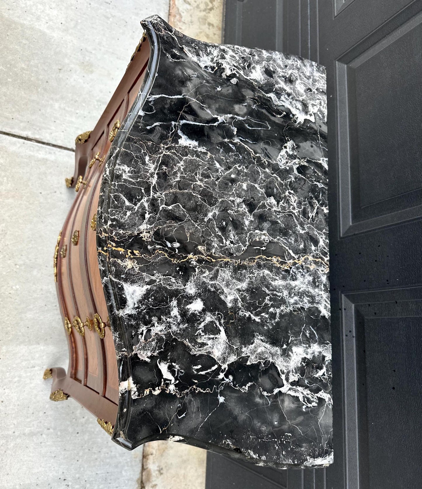 Antique Late 1800's Italian Black Marble Ormolu Chest of Drawers