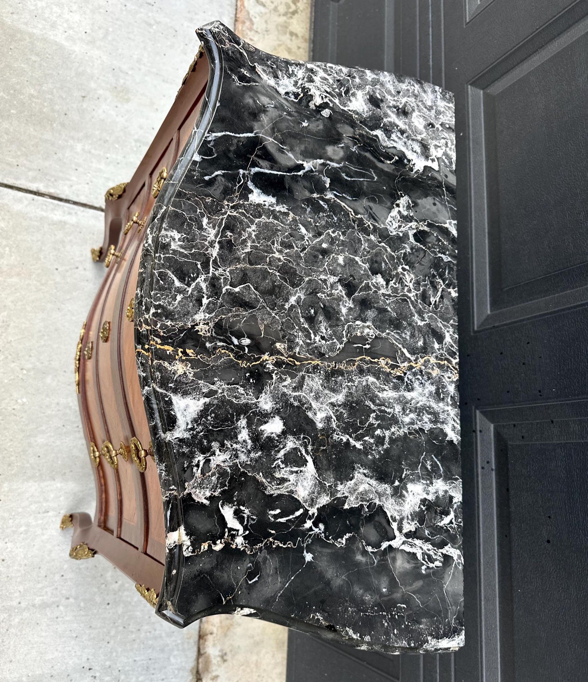 Antique Late 1800's Italian Black Marble Ormolu Chest of Drawers