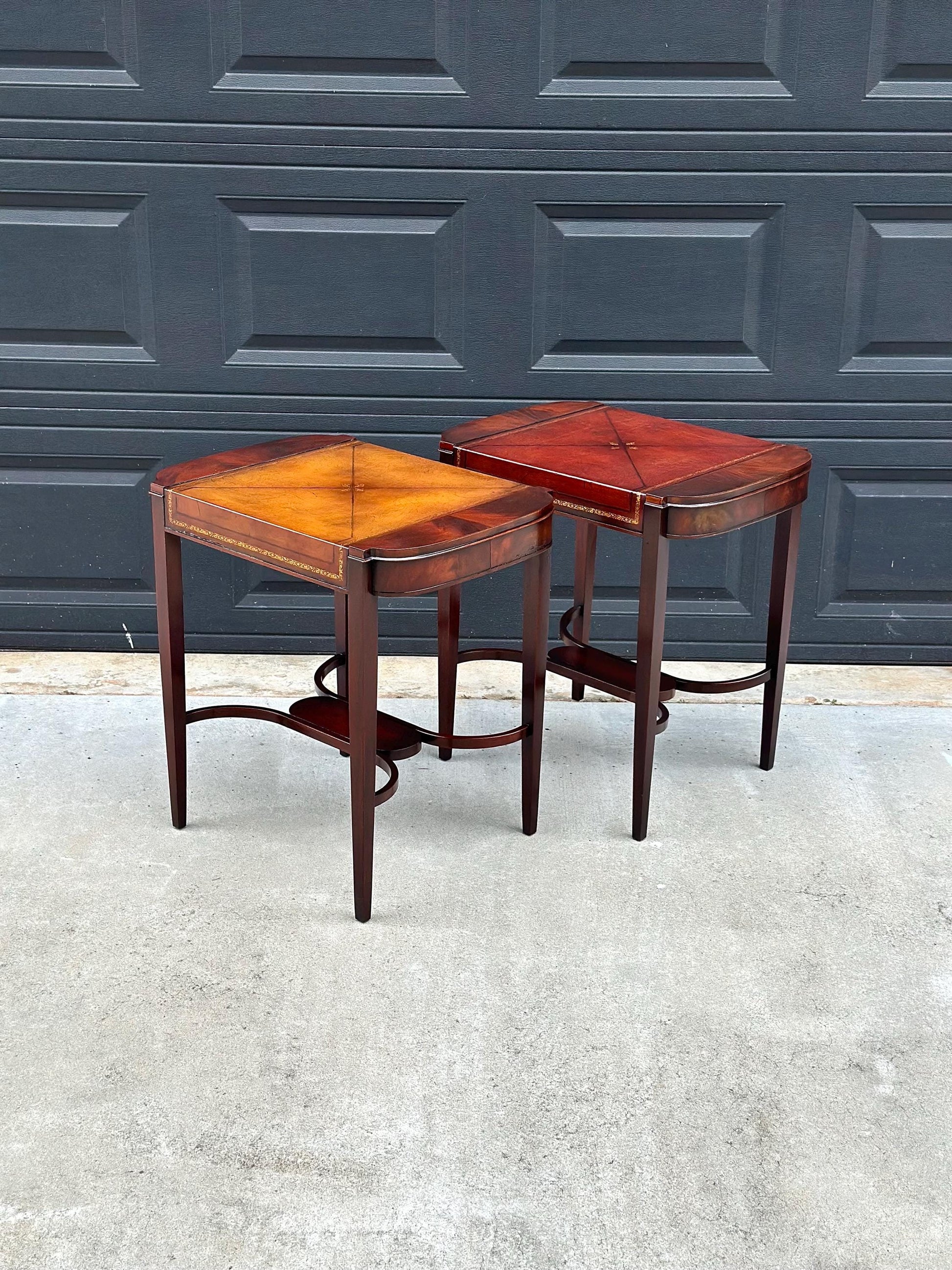 Vintage 1950's Weiman Leather Top Mahogany End Tables - a Pair