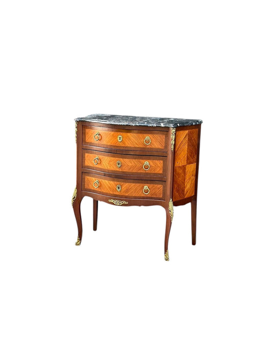 Antique Late 1800's Italian Black Marble Ormolu Chest of Drawers