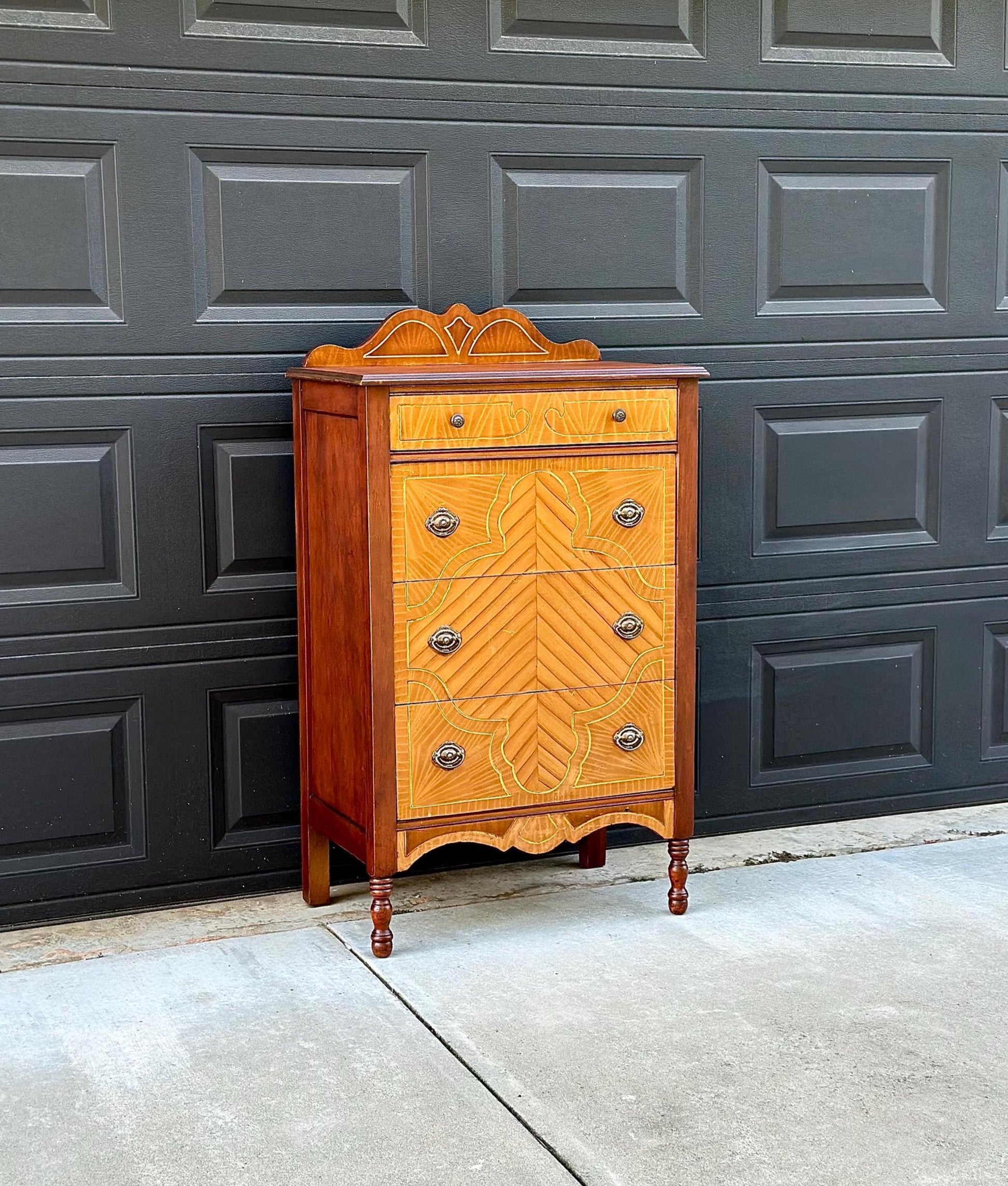 Antique 1930's Solid Cherry Wood Four Drawer Highboy
