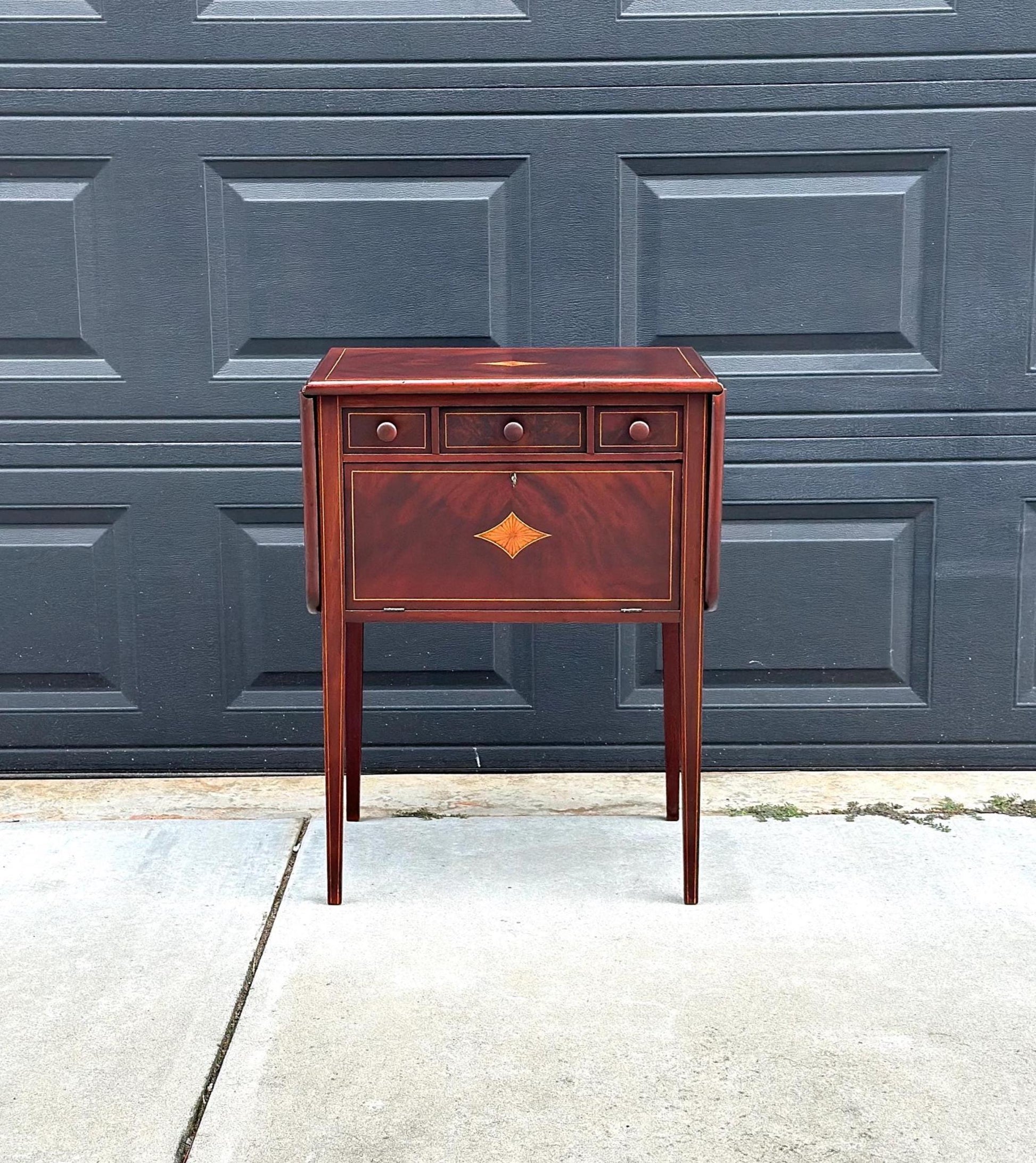 Vintage 1940's Inlaid Mahogany Drop Leaf Table