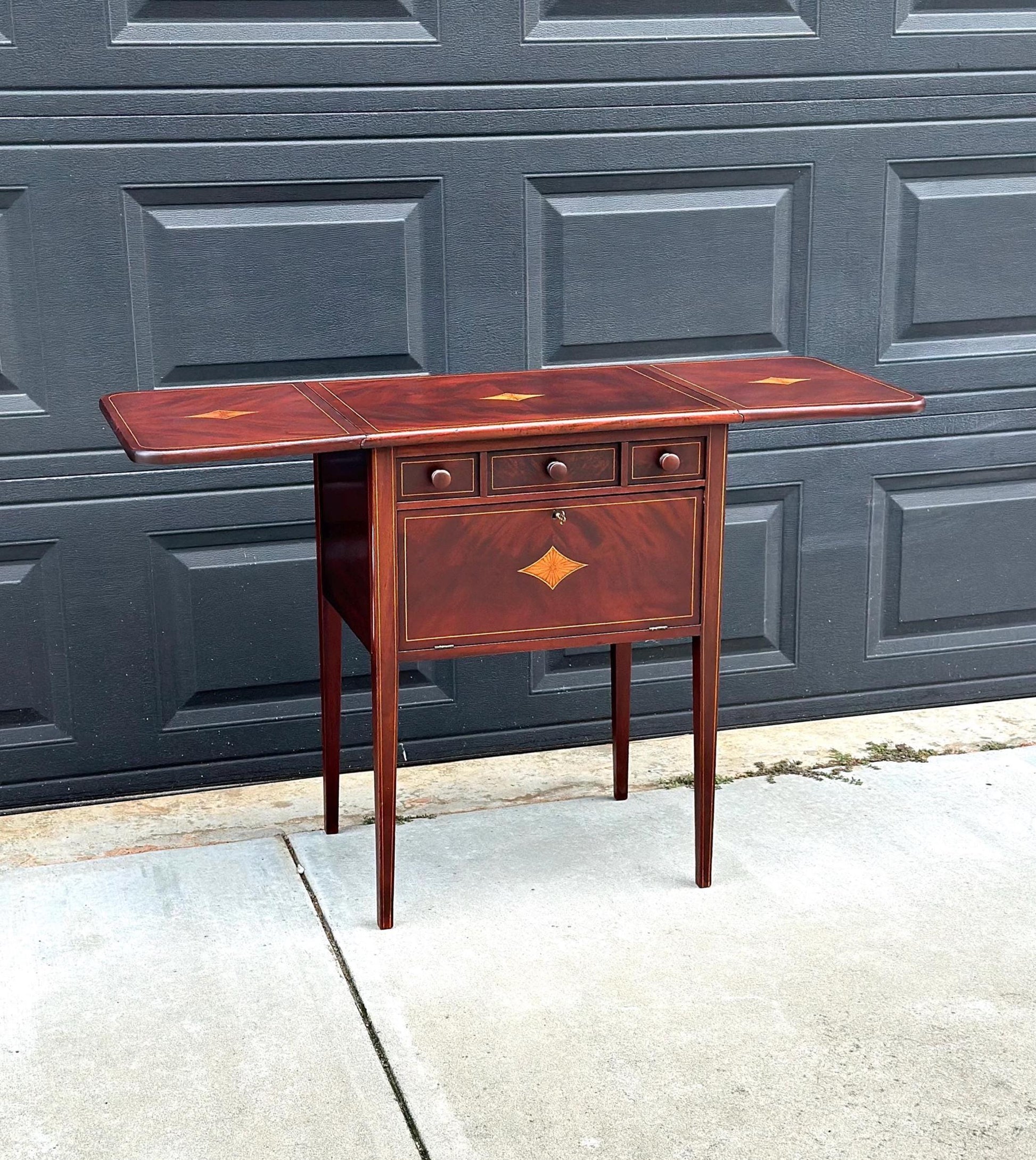 Vintage 1940's Inlaid Mahogany Drop Leaf Table