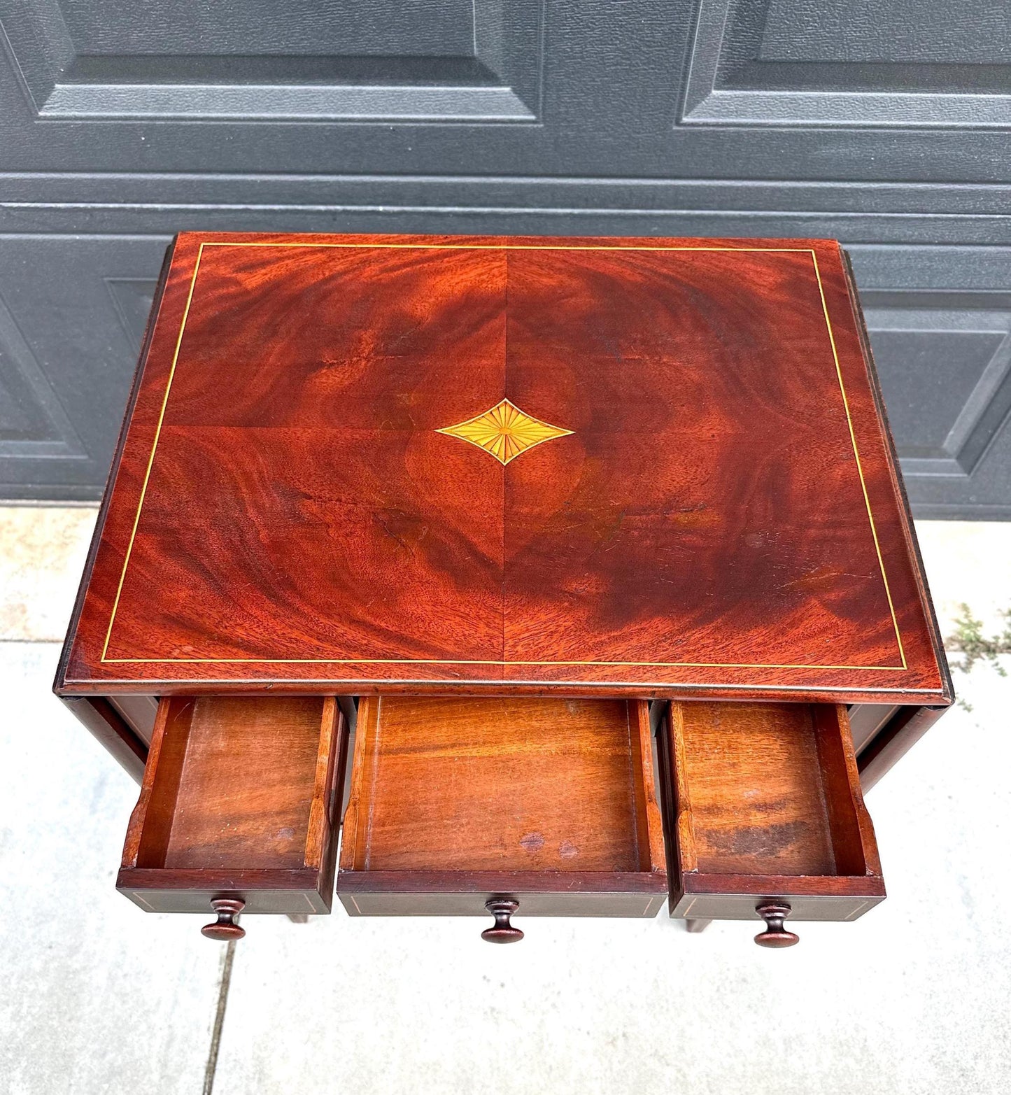 Vintage 1940's Inlaid Mahogany Drop Leaf Table