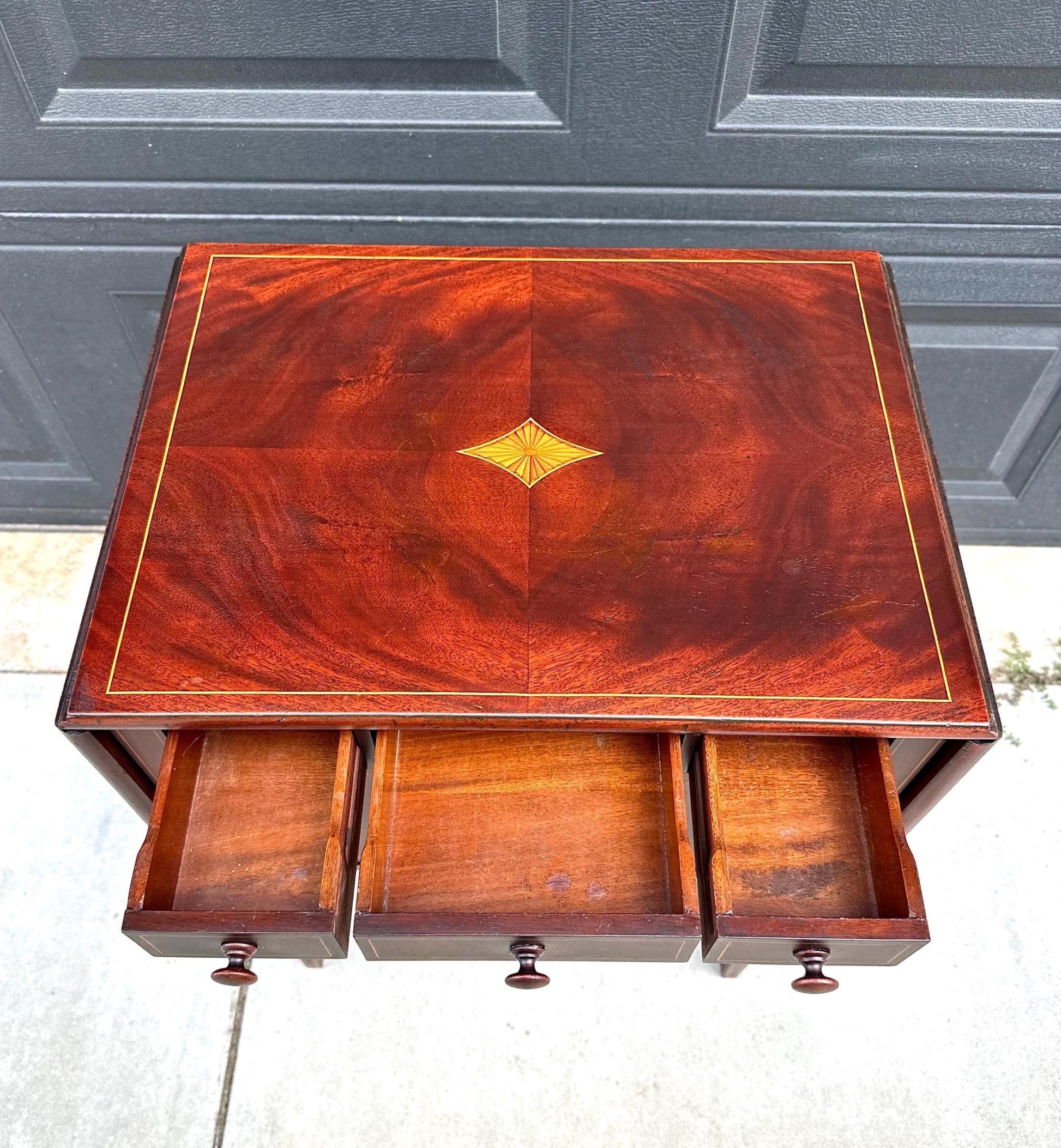 Vintage 1940's Inlaid Mahogany Drop Leaf Table