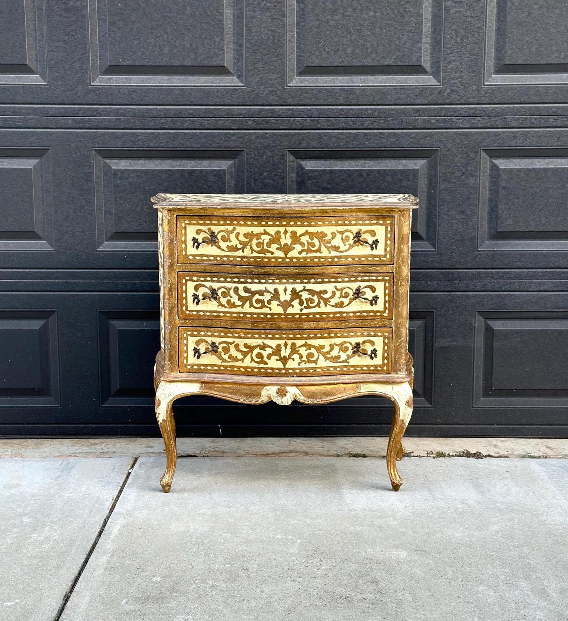 Antique 1890's Rustic Italian Hand Painted Gilt Accent Chest