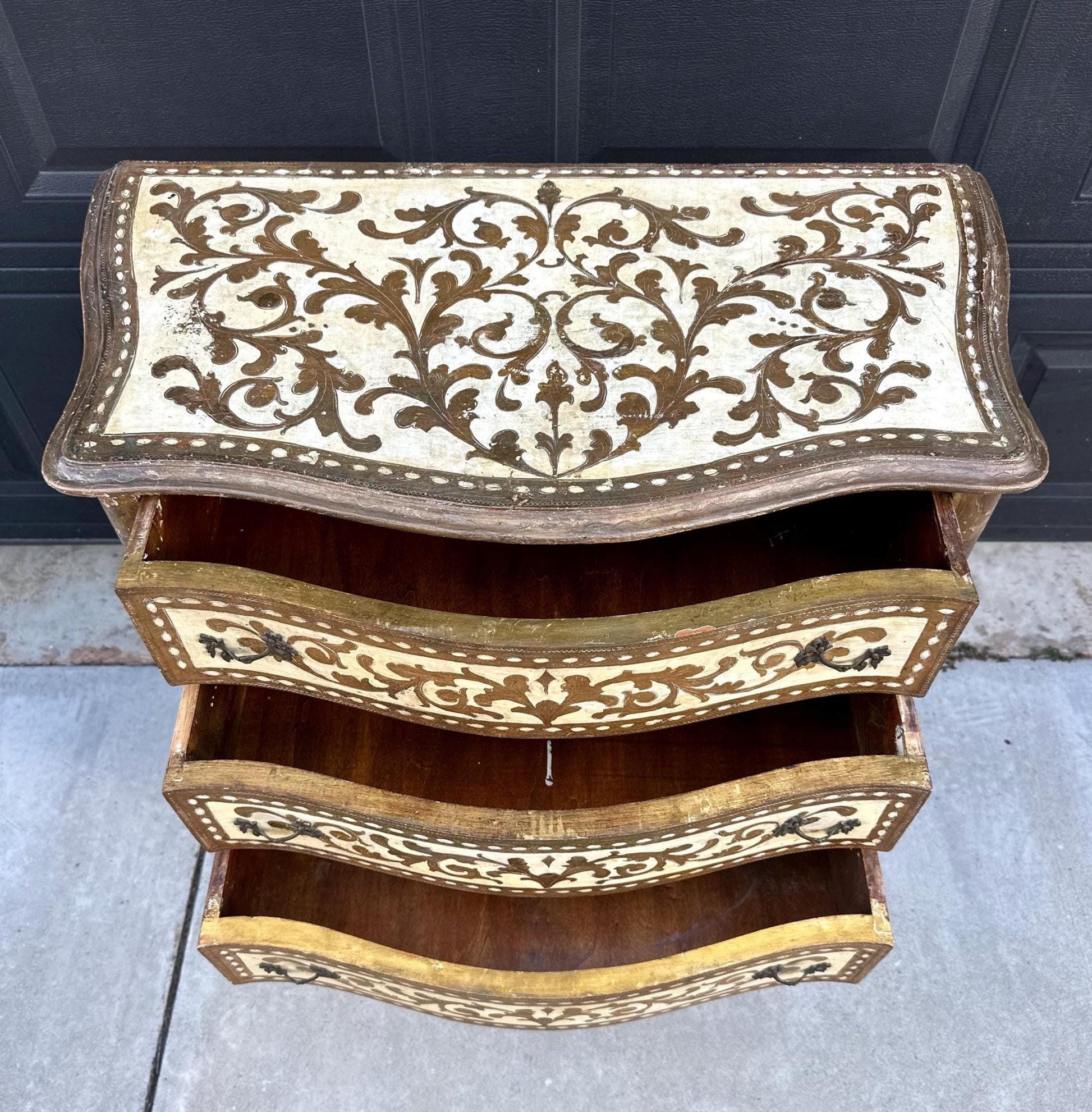 Antique 1890's Rustic Italian Hand Painted Gilt Accent Chest